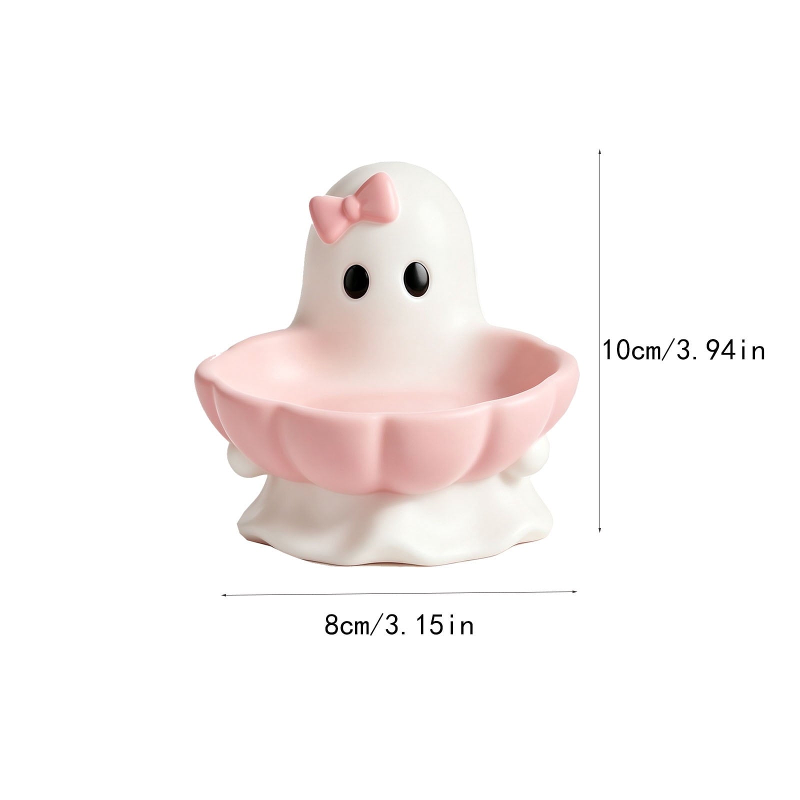Pink Halloween Decor Ghost Candy Bowl Figurine with Bow and Scalloped Holder for Indoor Tabletop Decor and Party Favor Display