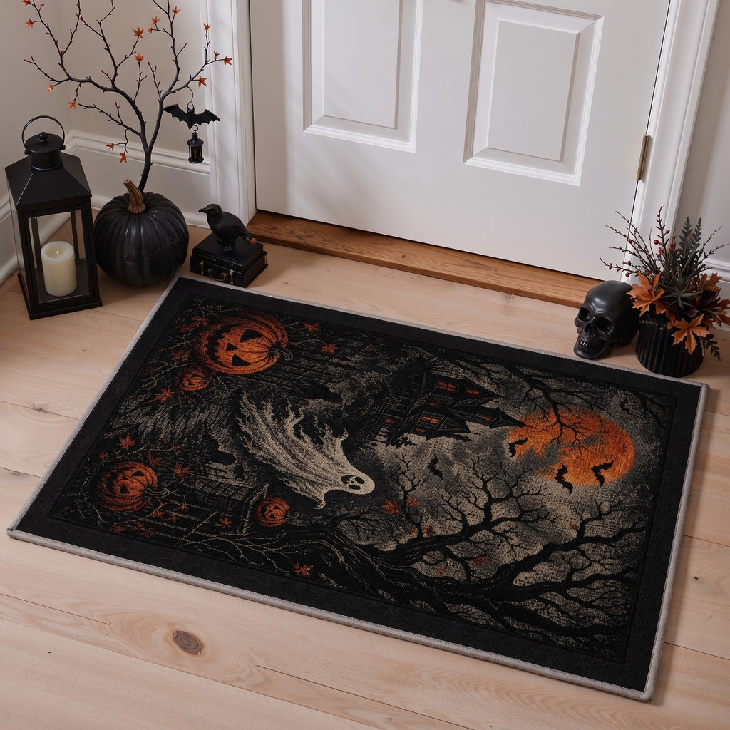 GENIMO 2'x7' Halloween Runner Rug, Washable Non Slip Soft Whimsical Skeleton Indoor Outdoor Hallway Runner for Porch Patio Kitchen Entryway, Charcoal Black