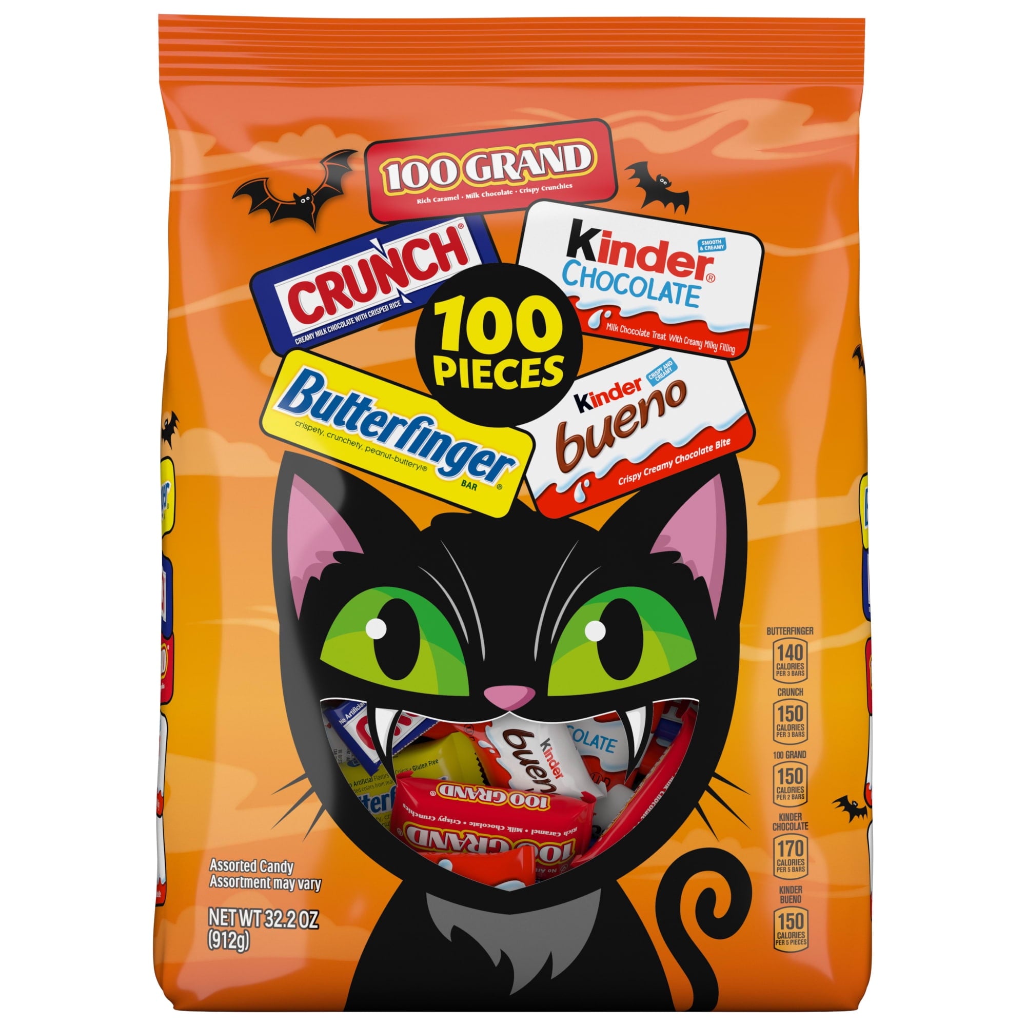 Butterfinger, CRUNCH, 100 Grand, Kinder Bueno, Kinder Chocolate, Minis Assorted Halloween Candy Bag, 100 Count, 32.2 oz