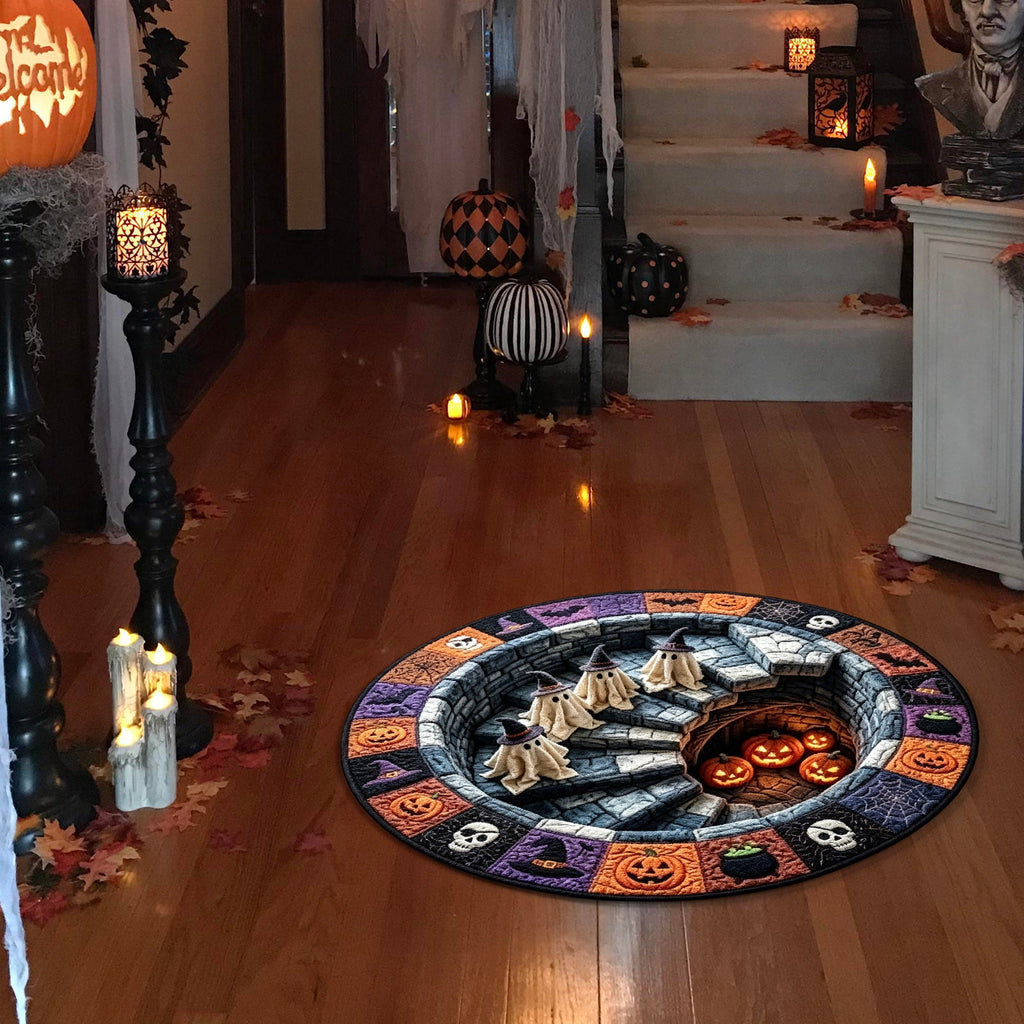 HHJZPR 3D Optical Illusion Halloween Round Rug, 23.6 Inch Spooky Pit Well Ghost Pumpkin Circular Floor Mat, Non Slip Halloween Indoor Front Door Decor Carpet