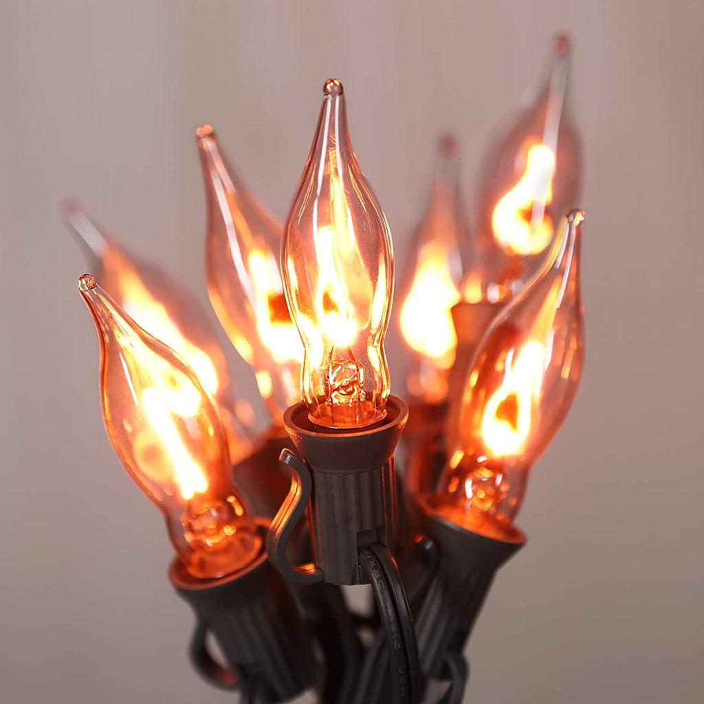 12.8Ft Christmas Lights Flickering Flame String Lights with 12 Pack Clear C7 Flame Light Bulbs（2 Spare）, Great for Indoor Outdoor Home Patio Party Christmas Decorations Lights, 1W, E12 Base