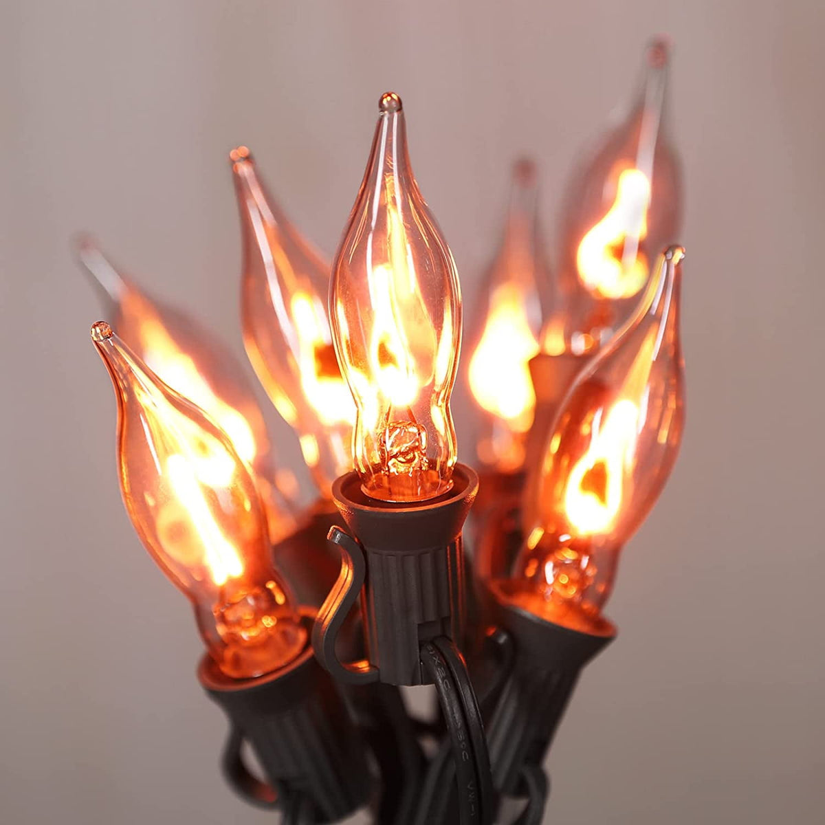 12.8Ft Christmas Lights Flickering Flame String Lights with 12 Pack Clear C7 Flame Light Bulbs（2 Spare）, Great for Indoor Outdoor Home Patio Party Christmas Decorations Lights, 1W, E12 Base