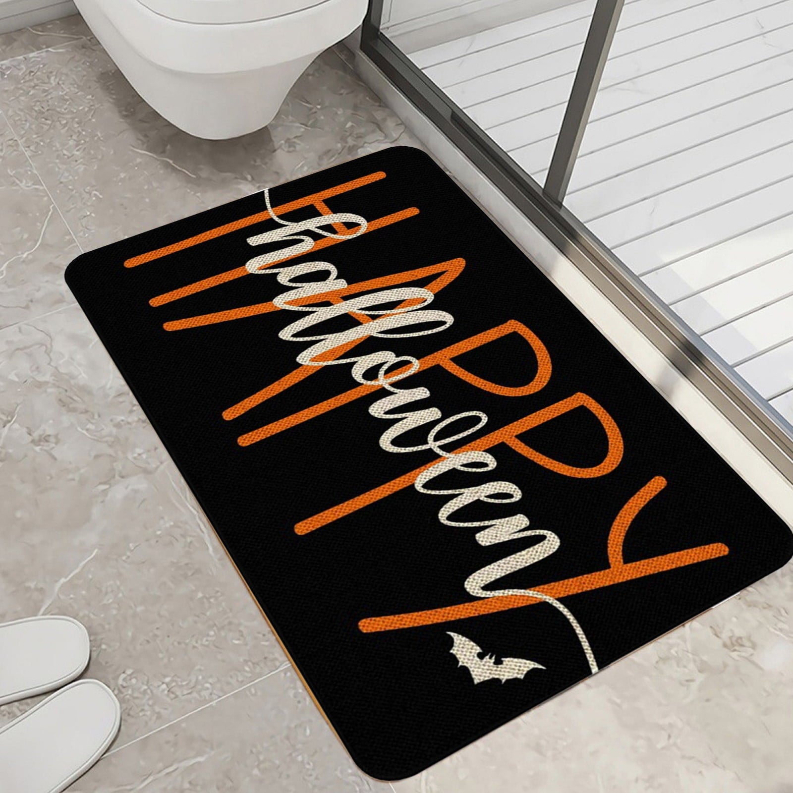 Orange Plaid Fall Outdoor Mat, Hand-Woven Porch Rug for Thanksgiving Halloween Door Decor