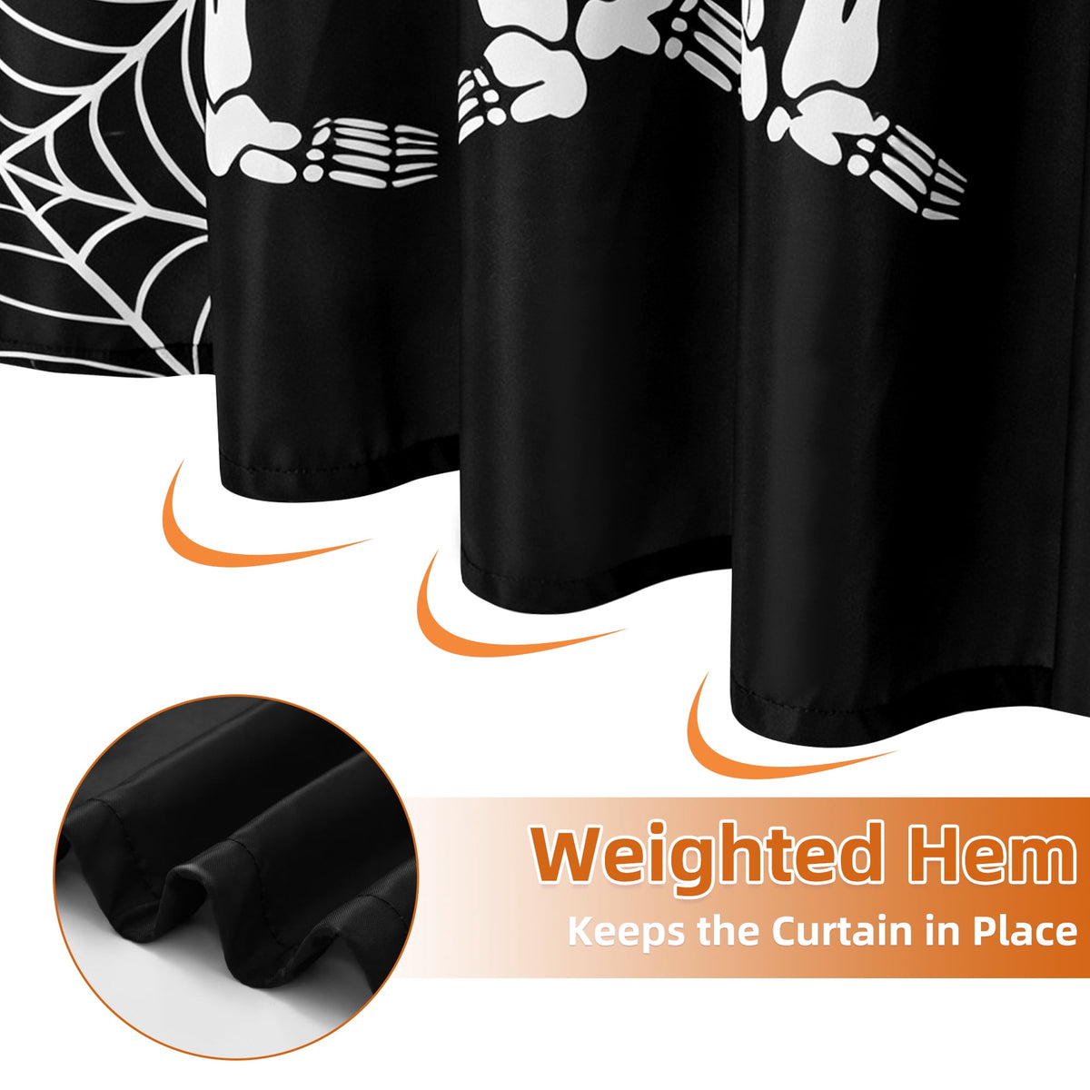 FRAMICS Halloween Shower Curtain Sets with Rugs, 16 Pc Pumpkin Spooky Ghost Bathroom Sets, Black Waterproof Fabric Shower Curtain with 12 Hooks and Toilet Rugs