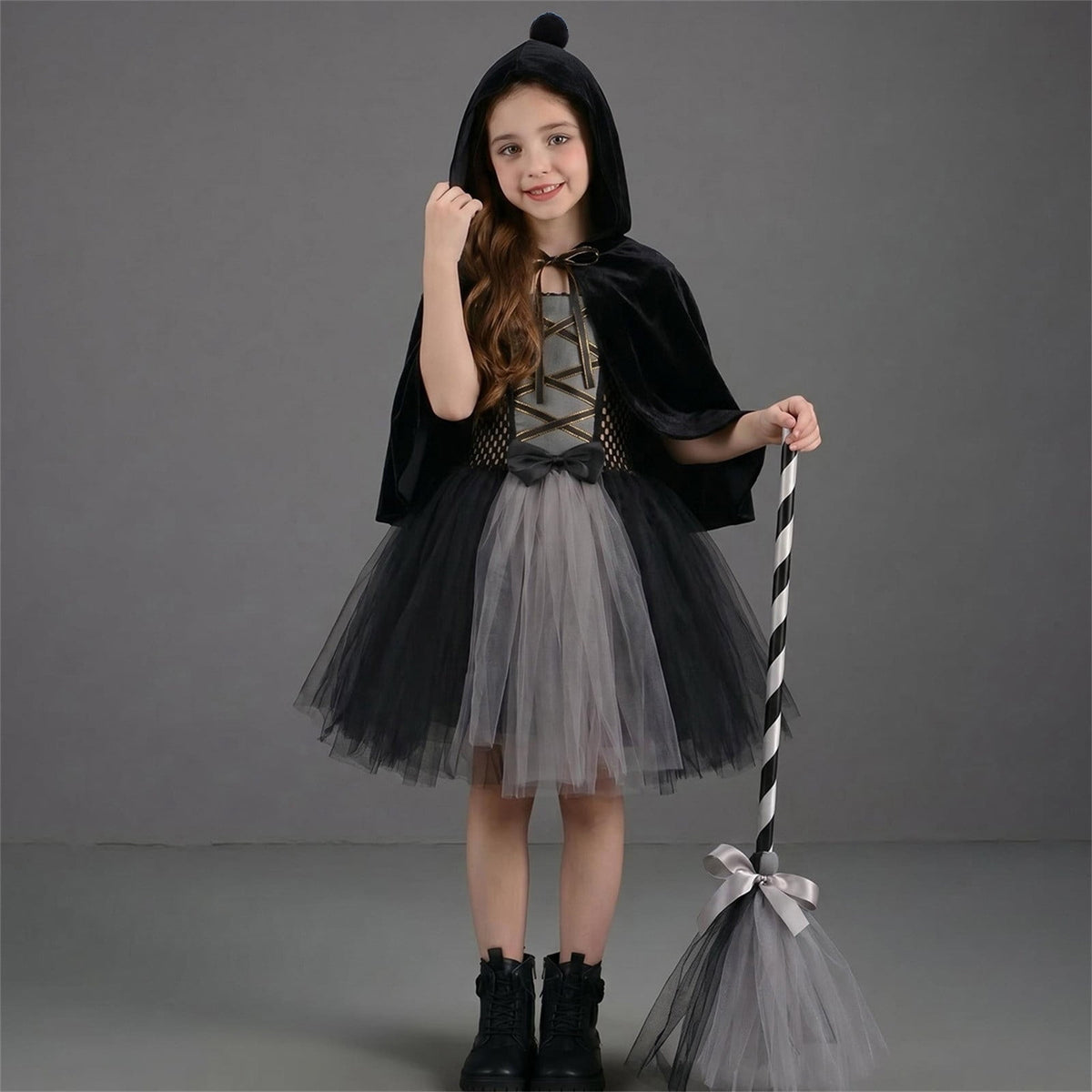 Girl Witch Tutu Dresses Cape Witch Outfit Set Halloween Dress up Party Girls Size 2-12 Years