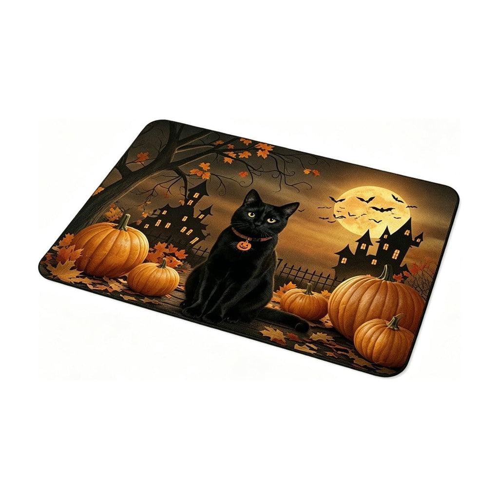 Halloween Black Cat Doormat, 23.6x15.7 Inch Spooky Pumpkin Floor Rug, Non-Slip Seasonal Entryway Mat for Front Door Porch & Indoor Decor