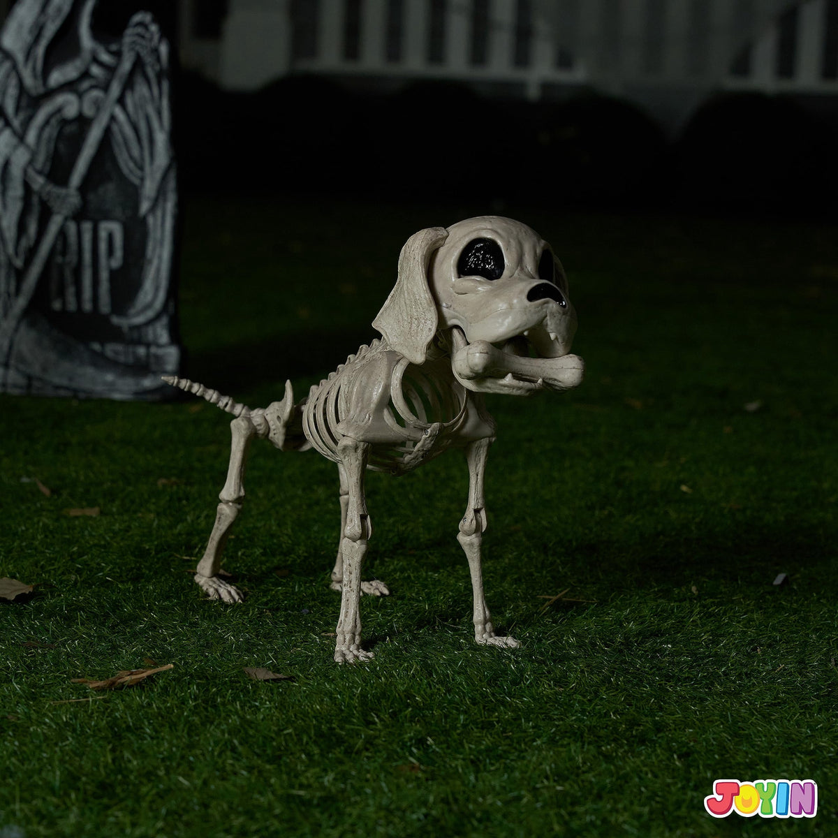 Joyfy 9.8 Inch Halloween Skeleton Dog Skeleton Halloween Decor,Pose-N-Stay Plastic Skeleton Bones with Posable Joints for Hallowmas Decoration Outdoor Haunted House Party