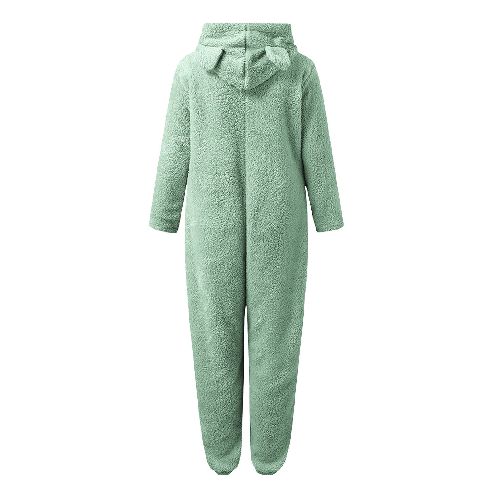 QATAINLAV Sherpa Fleece Jumpsuit for Women Winter Warm Fuzzy Onesie Pajamas Cute Cat Hooded Romper Casual Zip Up Overalls Sleepwear Black XL