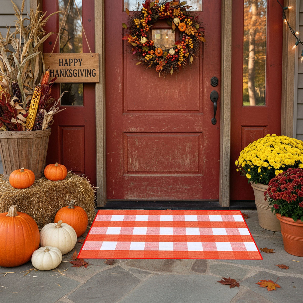 Clearance Hotyverty Halloween Front Door Mat Anti-Slip Super Absorbent Waterproof Stain Resistant Leaf 19x4x4in Indoor Front Entryway Porch Floor Decor, Halloween Gift for Family Holiday Lovers