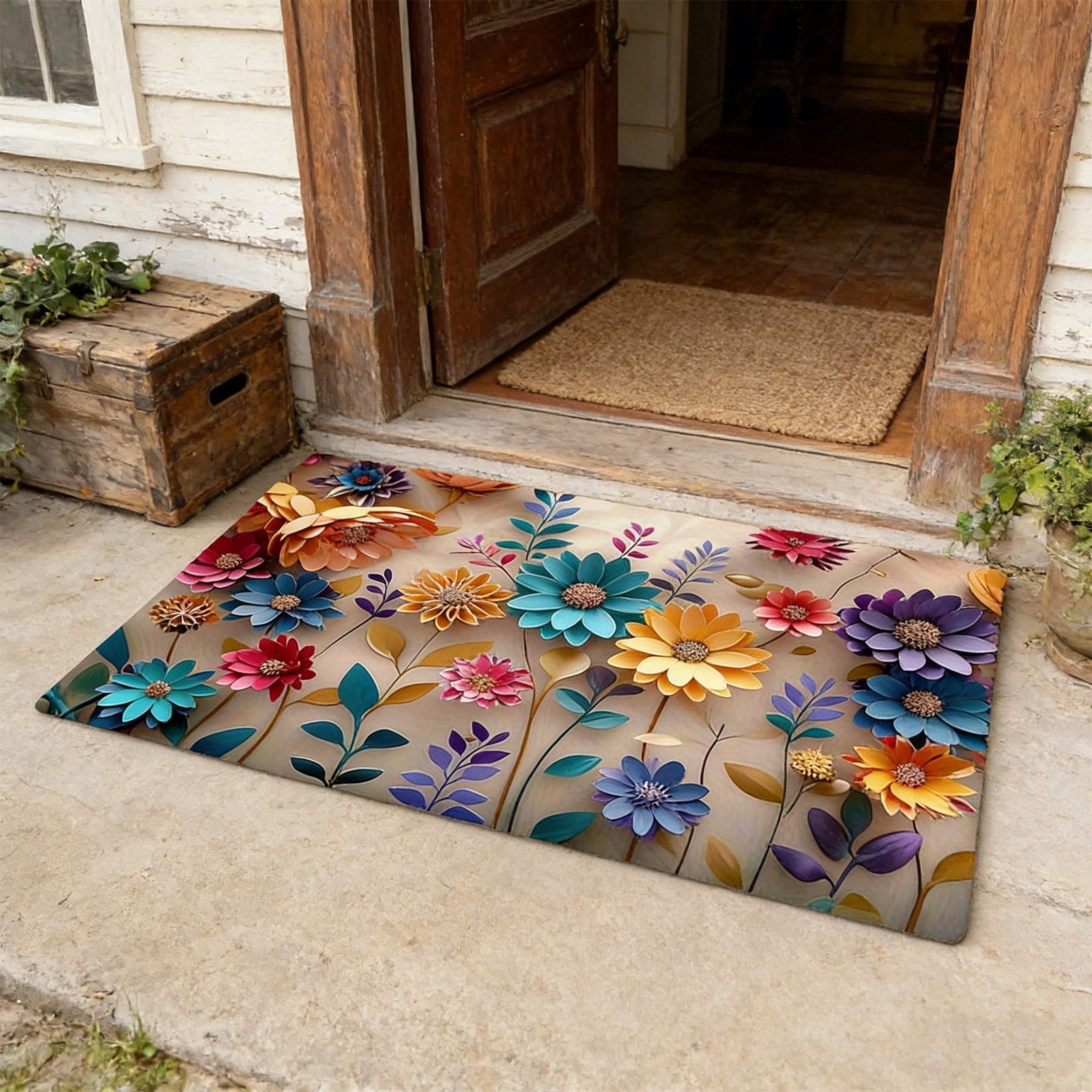 Sruoe Summer Carnival Printed Floor Mat, 15.74"x23.62", Water Absorbent Non Slip Doormat, Flannel Entryway Bathroom Kitchen Household Decor Rug