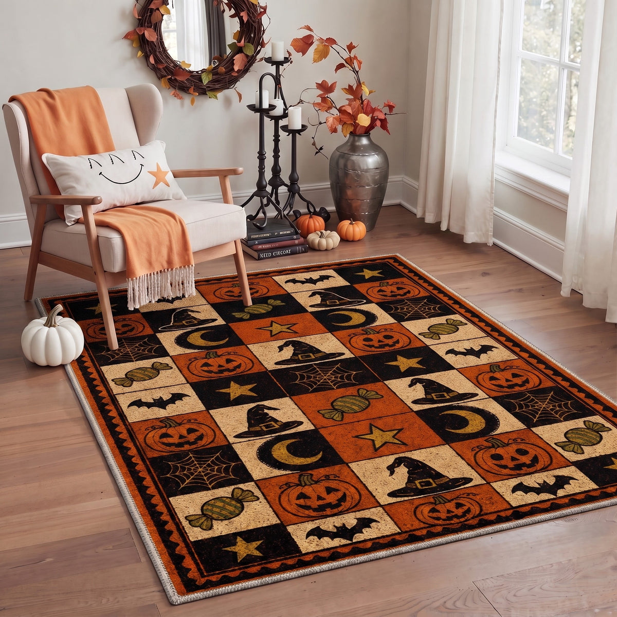 GENIMO 2'x3' Halloween Doormat, Washable Non Slip Soft Gothic Castle Outdoor Door Mat for Front Door Covered Porch Patio Entryway, Antique Gold