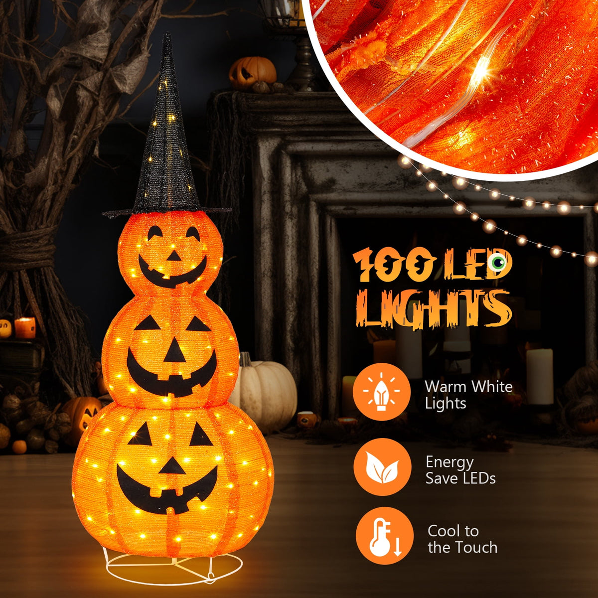 Zimtown 5'' Halloween Outdoor Decor, Halloween Pumpkins Lighted Pumpkins, Halloween Yard Decoration for Party