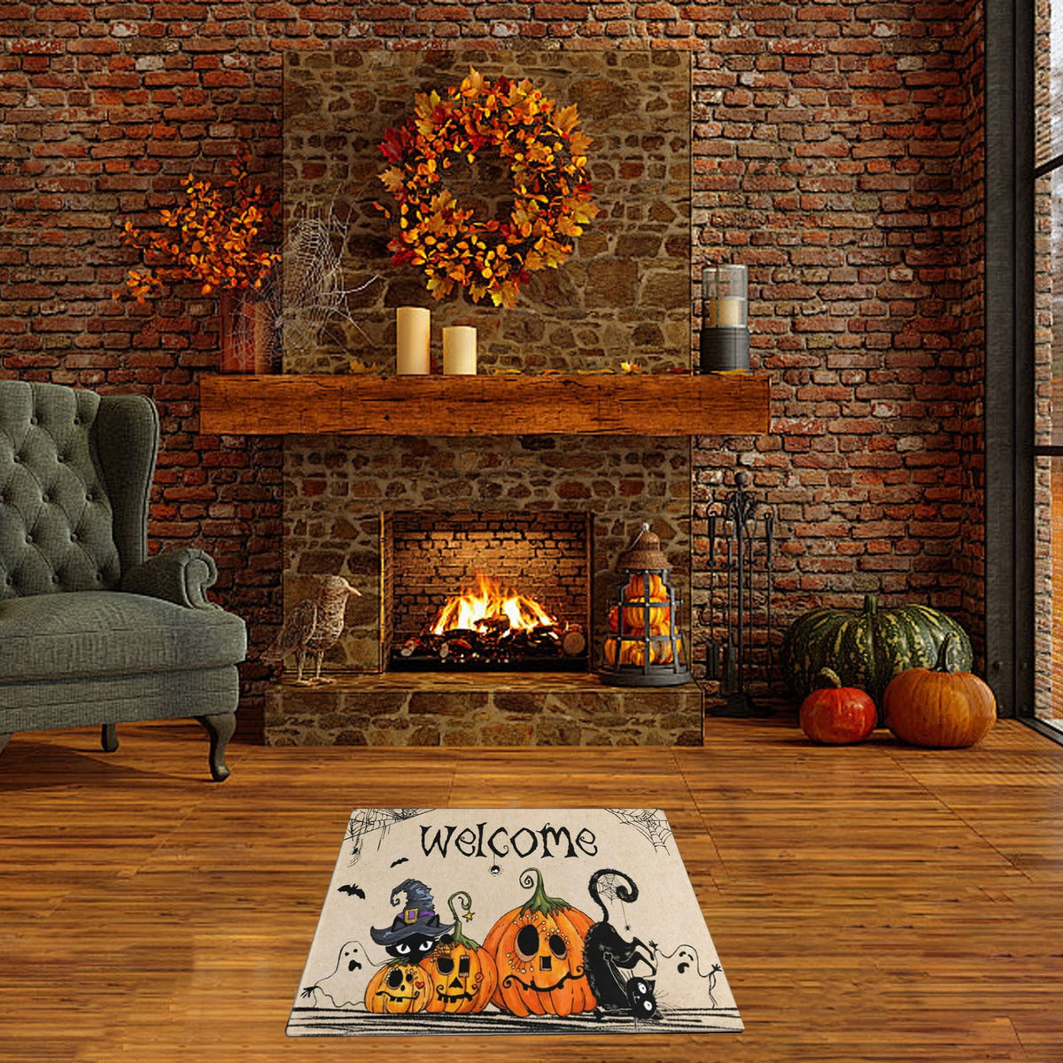 Pidgey Halloween Doormat,23*15" Cat With Pumpkin Outdoor Rugs For Thanksgiving Washable Fall Doormats Layered Front Door Mat For Porch/Farmhouse/Entryway/Patio Orange Rugs Christmas Decor