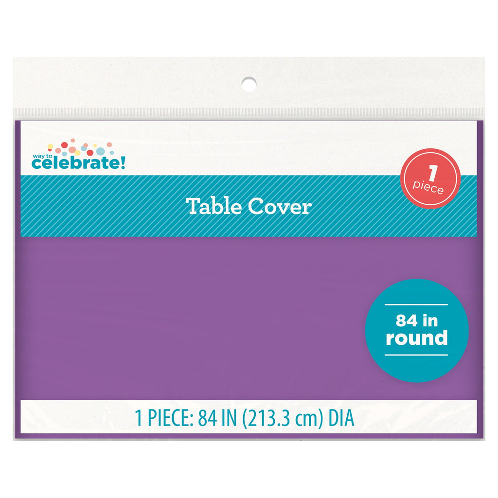 Way To Celebrate Purple Round Plastic Table Cover, 84 in, 1 Count