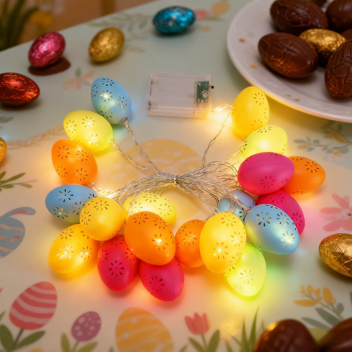 Gqtwoy Easter Egg String Lights, Multicolor Festive Mood Lights, Decorative LED Night Light, Portable Holiday Decorations, Perfect for Parties and Celebrations