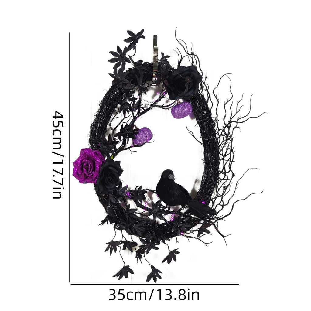 Gcvizuso Halloween Crescent Floral Wreath, Orange Red Rose Hydrangea Fall Front Door Decor for Autumn Harvest Celebration