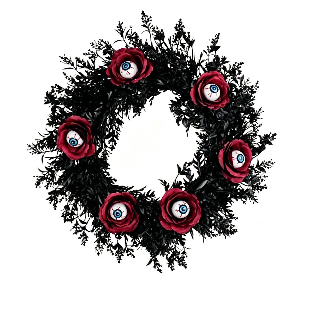 Gcvizuso Halloween Wreath with LED Light String, Purple Rose Black Crow Oval Spooky Twig Wreath for Front Door Window Fireplace Decor