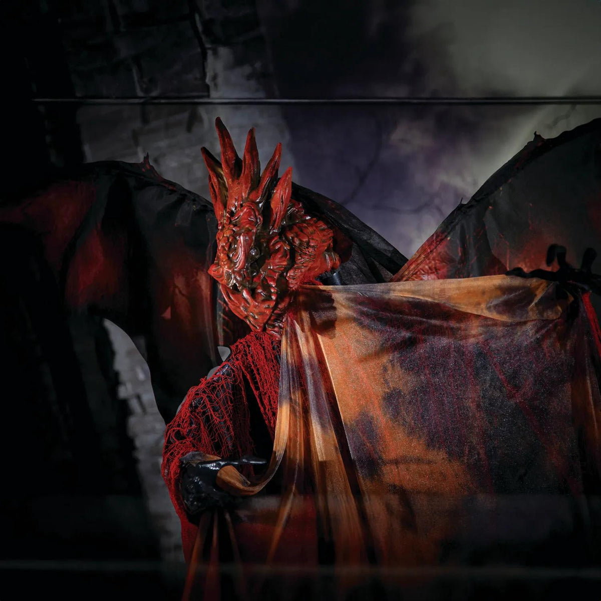 6 Ft. Standing Animated Black & Red Dragon Man Halloween Decoration
