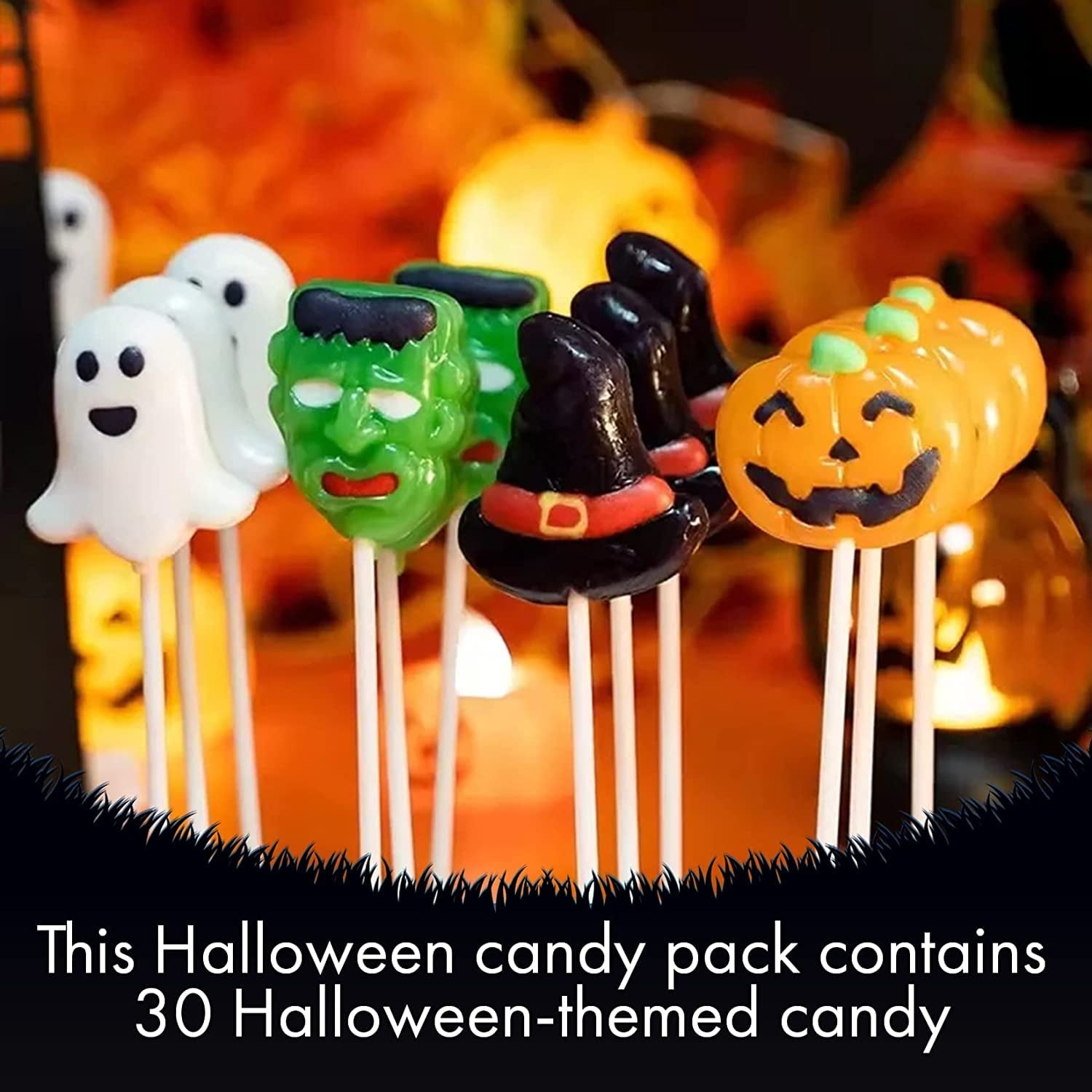 Fusion Select 24 Pcs Sugar Skull Lollipops - Colorful Halloween & Day of the Dead Candy - Individually Wrapped Novelty Treats for Kids - For Trick or Treat, Themed Party Favors & Celebrations