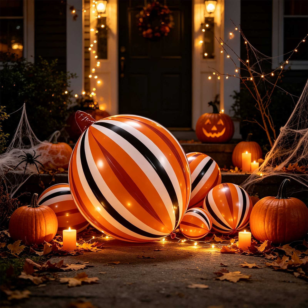 WEXOPE Halloween Stripe Foil Balloon, Large Pumpkin Inflatable Decoration for Fall Harvest Thanksgiving Party, Reusable Indoor Outdoor Celebration Decor,Orange