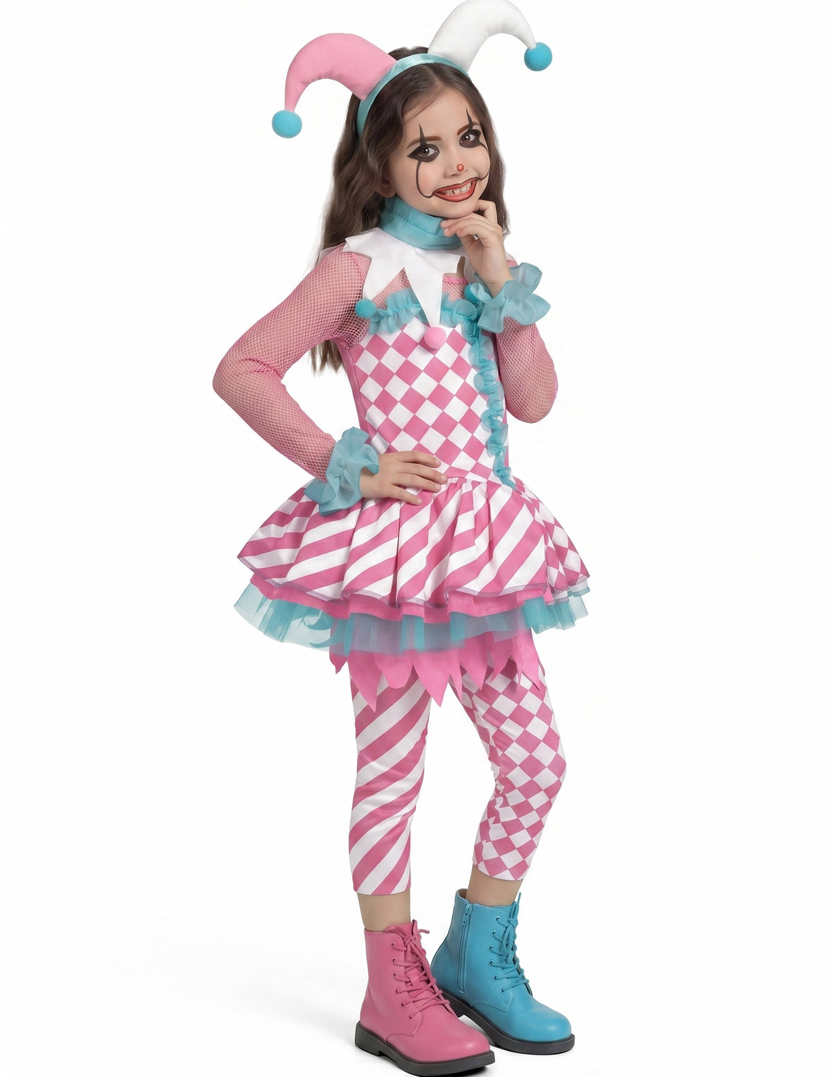 Joyfy Girls Clown Costume, Halloween Evil Clown Costume, Black and Red Jester Dress for Girls Halloween Party Dress Up Cosplay