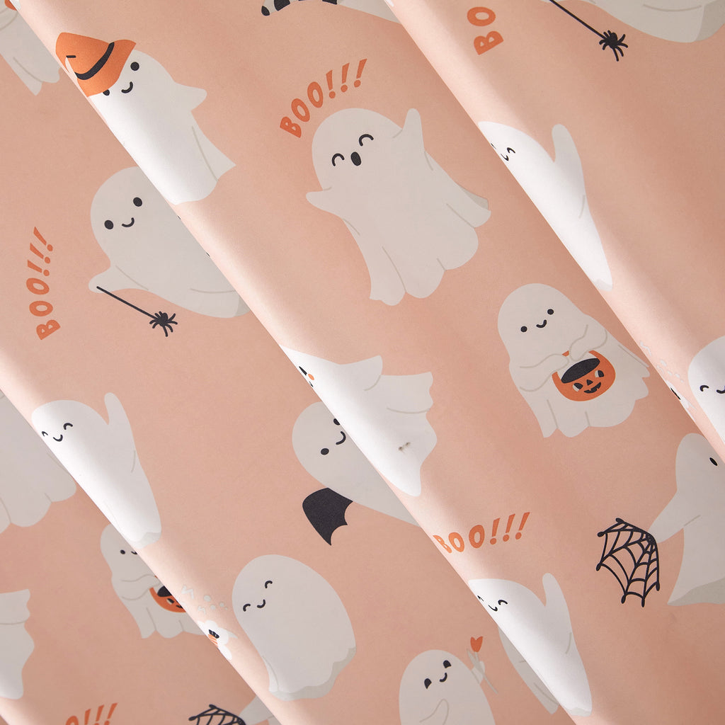 Way To Celebrate 13-Piece Cute Ghost Shower Curtain Set with 12 Hooks, Pink