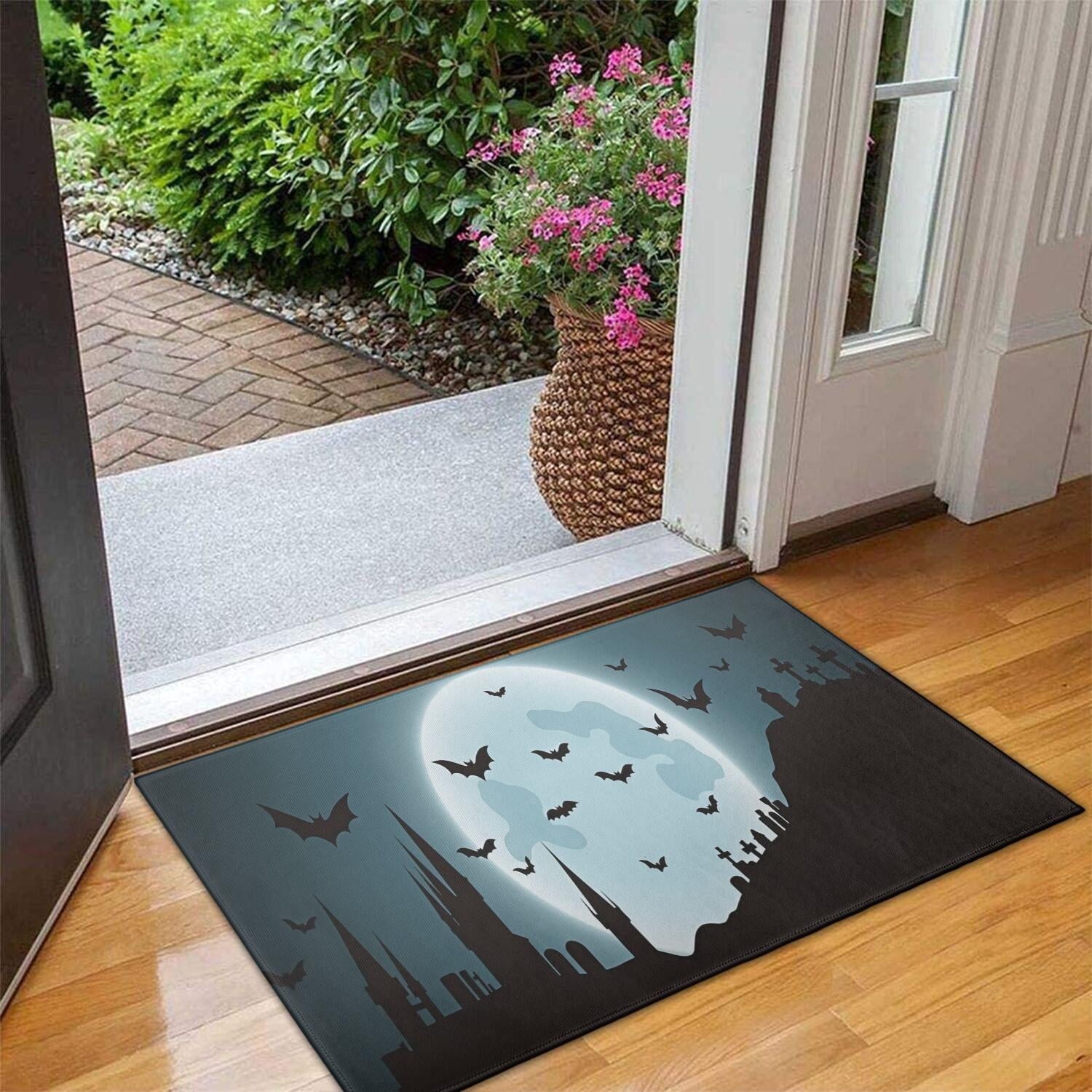 Happy Halloween Door Mat Decorations Spider Bat Doormat Plain the Indoor Door Mat/Outdoor Crystal Velvet 30x17 Inches
