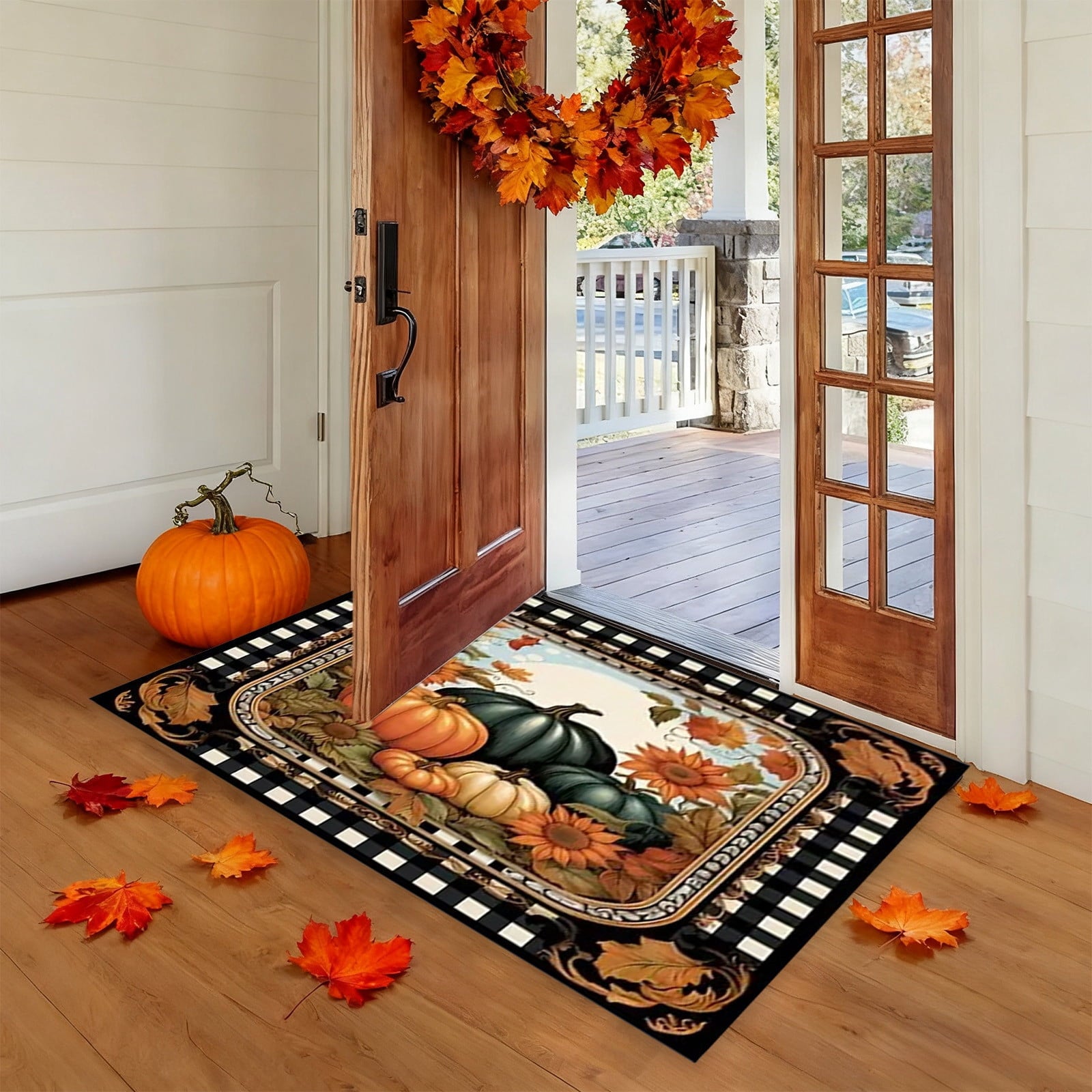 JoyMoreHome Fall Welcome Mat, 20x32 Inch Maple Leaves Door Mats, Decorative Indoor Outdoor Non Slip Entryway Rug, Halloween Thanksgiving Doormat Decor
