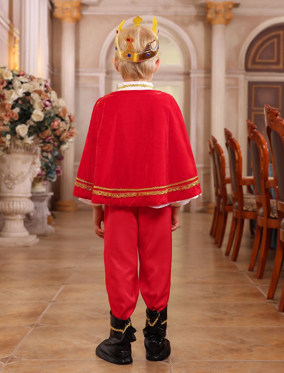 IBTOM CASTLE Boys Prince Charming Costume Halloween Cosplay Dress up Birthday Party Medieval Royal Prince Outfits for Toddler Child 3-4 Years Red 4pcs