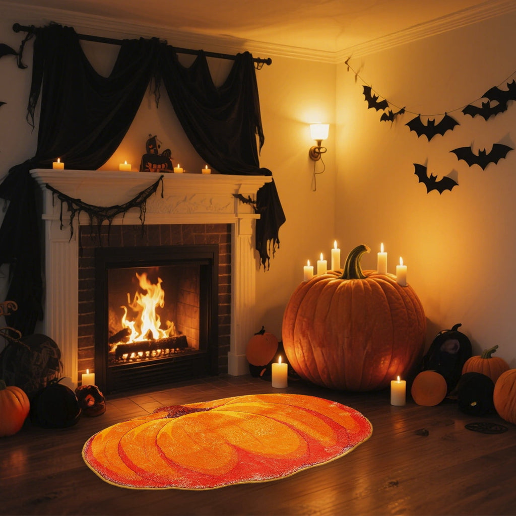 Cute Pumpkin Shaped Doormats, 15.7''x23.6'' Soft Non Slip Decorative Rugs for Front Door Bedroom Bathroom, Halloween & Thanksgiving Supplies