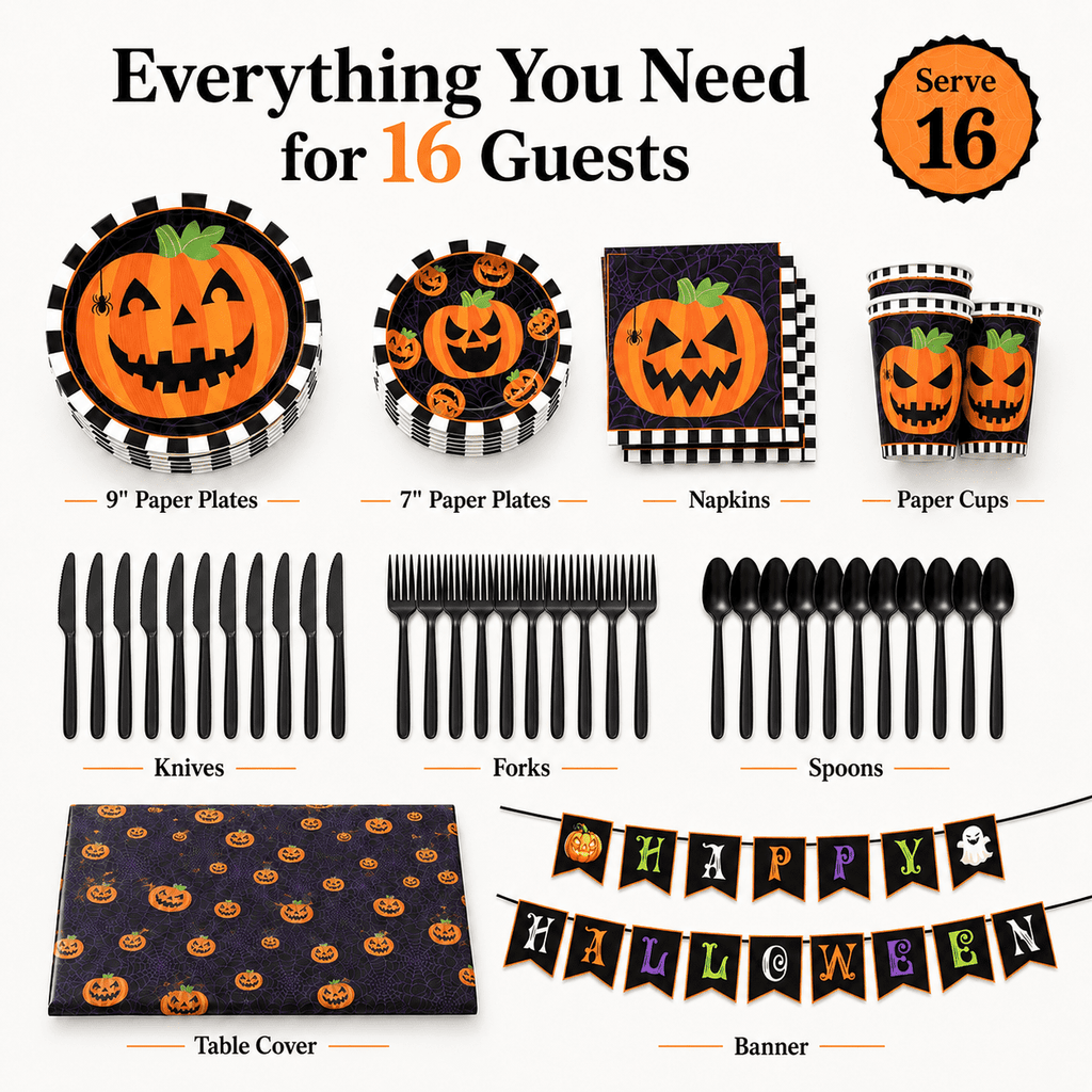 Halloween Paper Plates for Halloween Party Decoration Disposable Cups Napkins Table Cover for Halloween Banner Birthday Party Supplies Serve 20 Design 3