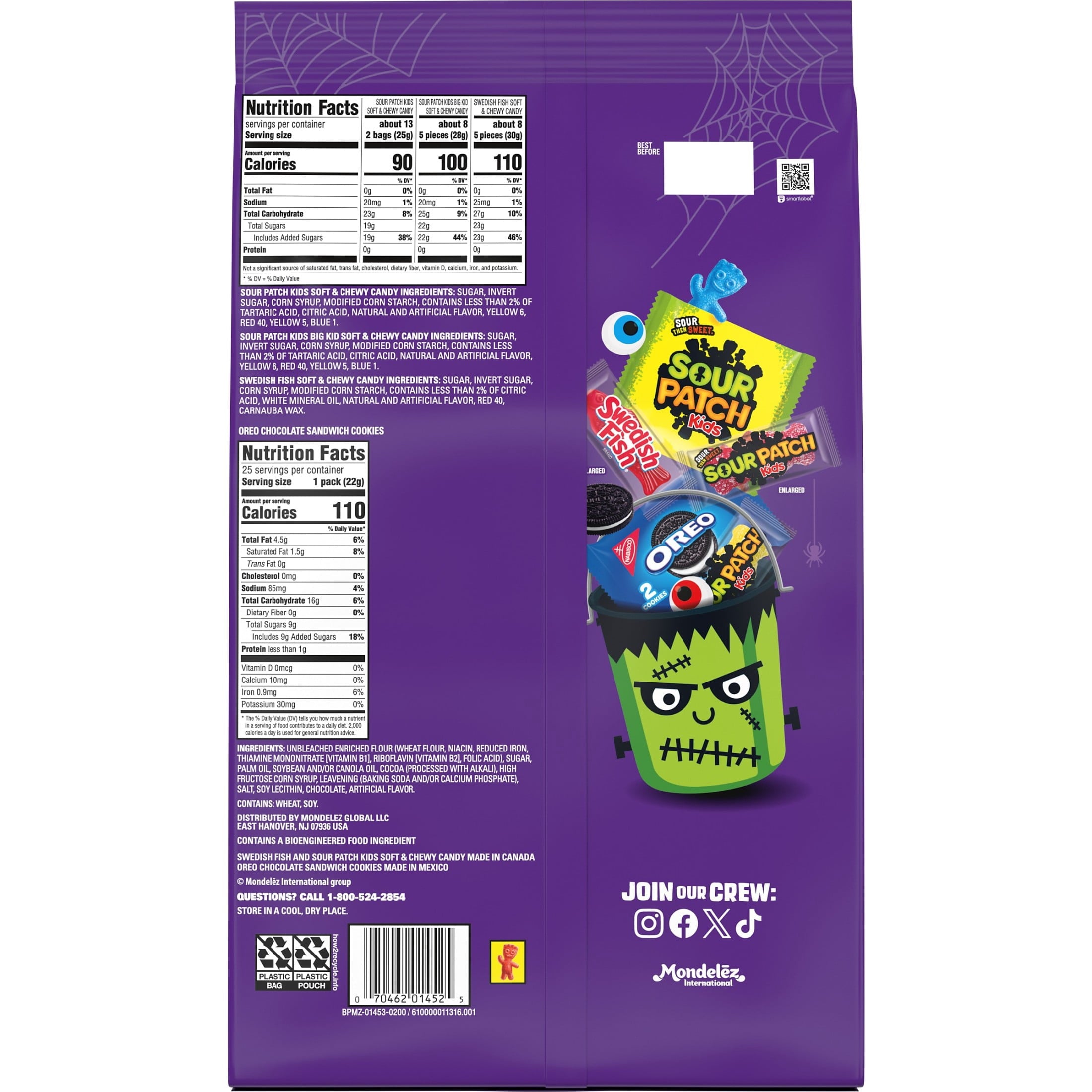 SOUR PATCH KIDS, SWEDISH FISH, and OREO Cookie & Candy Variety Pack, 130 Bags, Bulk Candy
