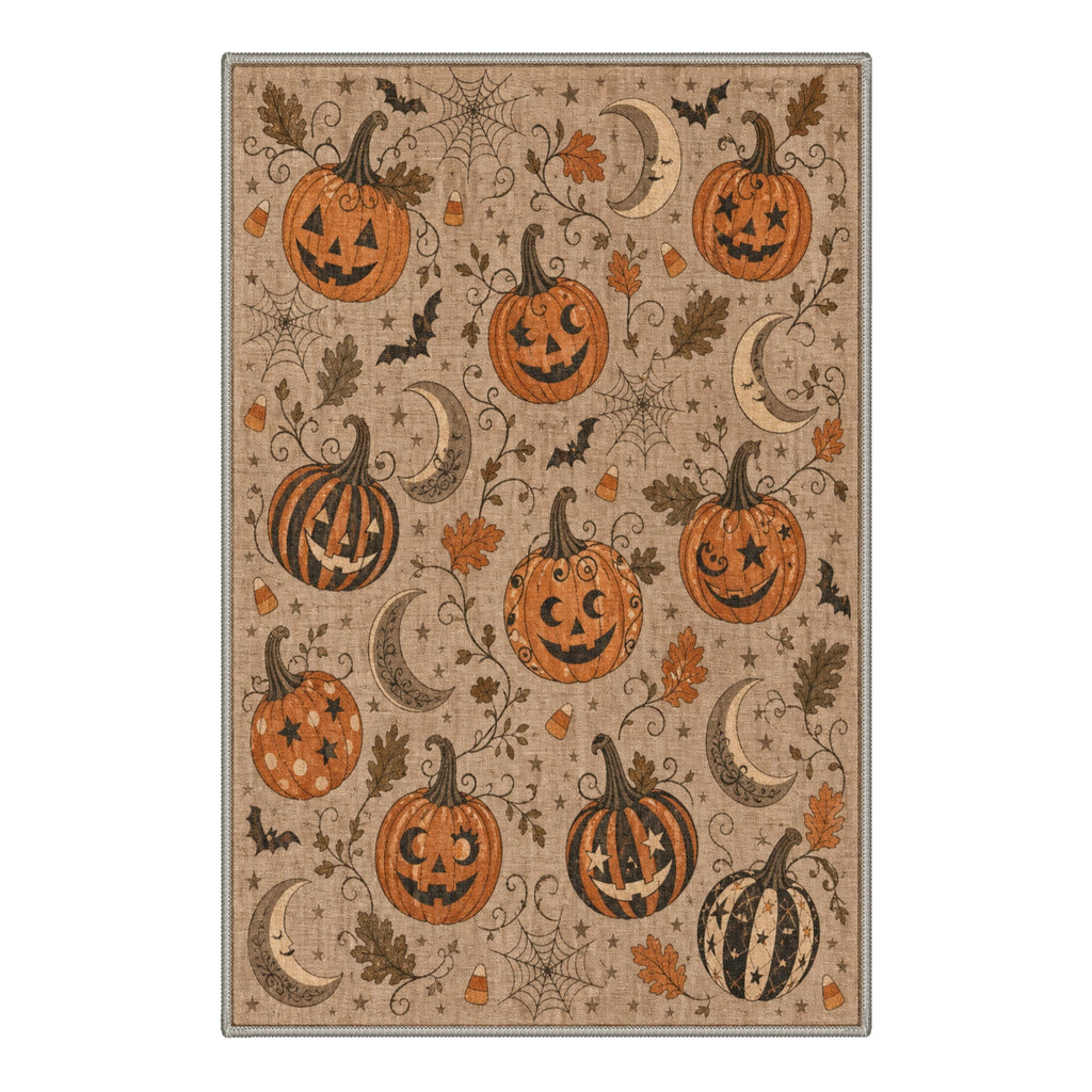 GENIMO 5'x7' Halloween Area Rug for Living Room, Washable Non Slip Soft Farmhouse Pumpkin Indoor Rug for Bedroom Dining Room Home Office, Vintage Sepia