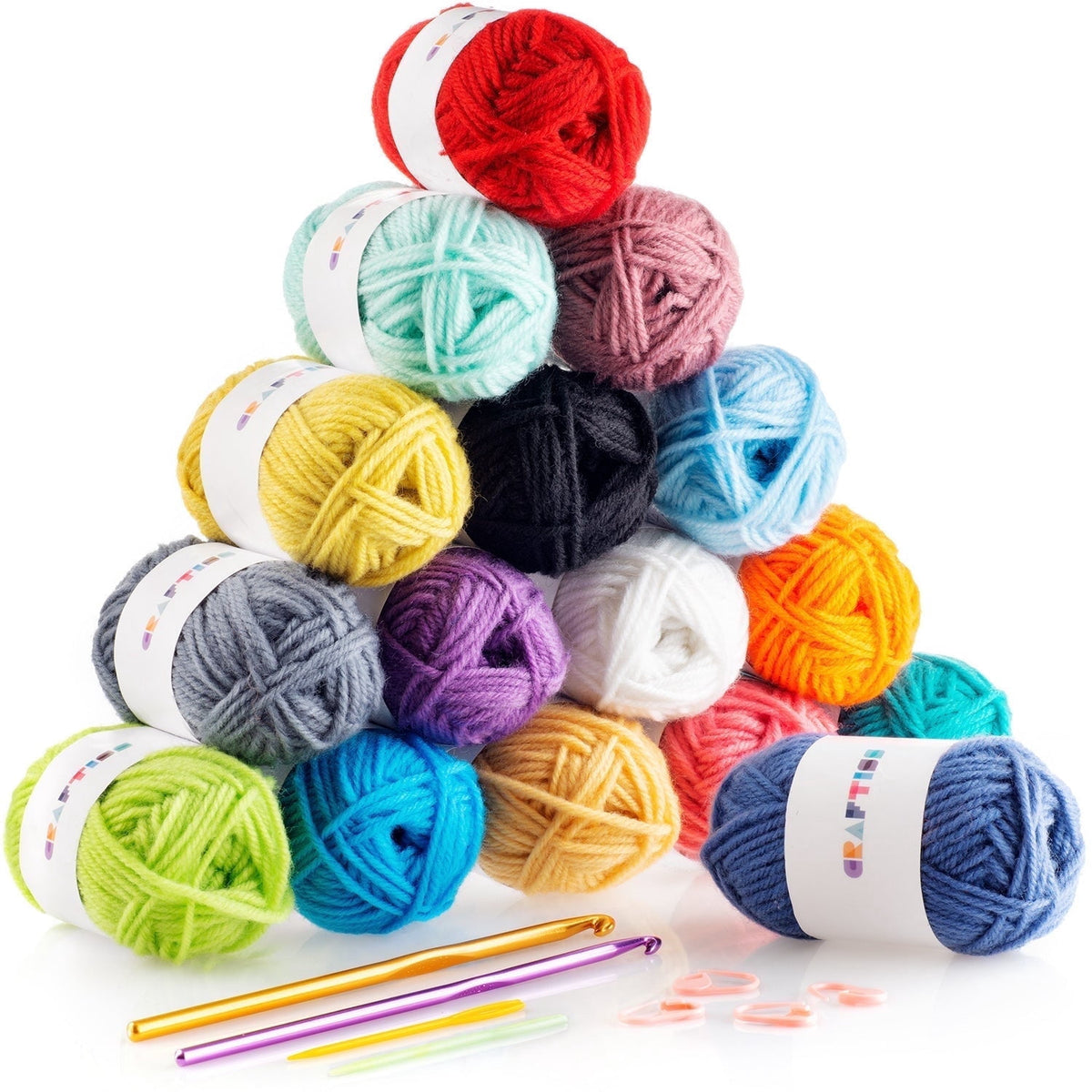 Craftiss Acrylic Yarn for Crochet - 30*0.7 Oz Skeins Unique Colors - Bulk Yarn Kit - 1300 Yards - Perfect for Any Mini Project