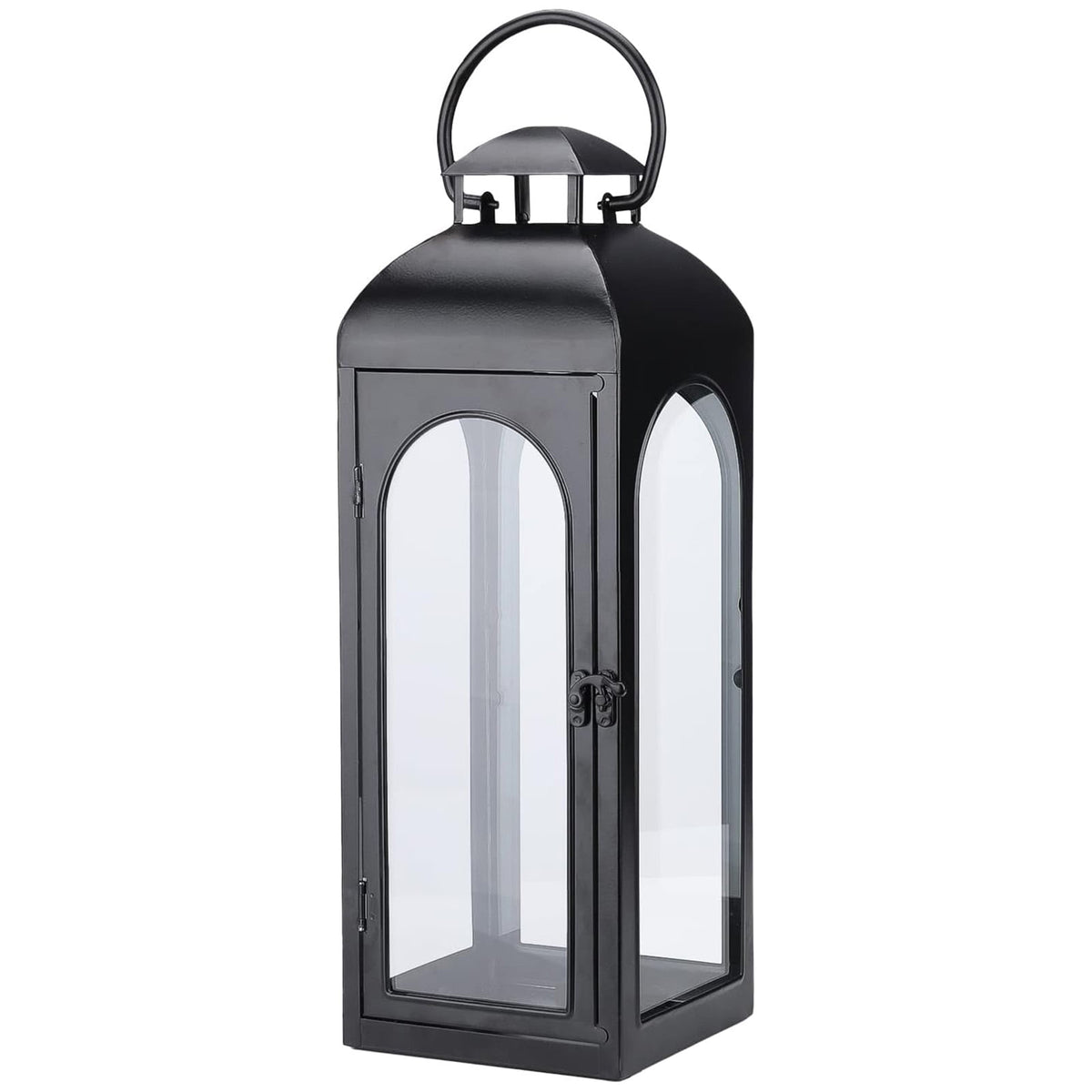16 Inch Black Hurricane Lantern With Clear Glass Panels For Garden Living Room Indoor Outdoor Parties Weddings Balcony