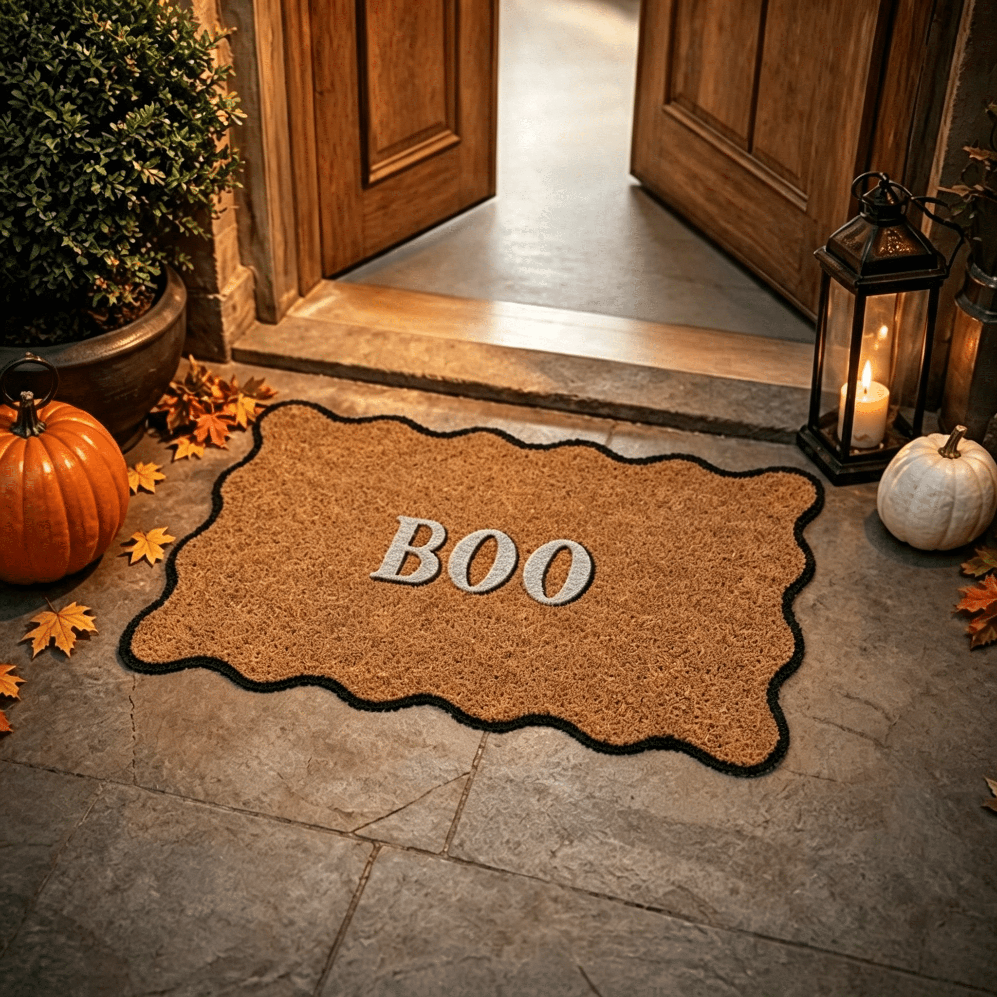 Clearance Halloween Multicolor Scallop Boo Outdoor Coir Doormat, 48" x 30" Large Halloween Bath Rug, Halloween Decoration Outdoor Indoor, Gift for Women Men