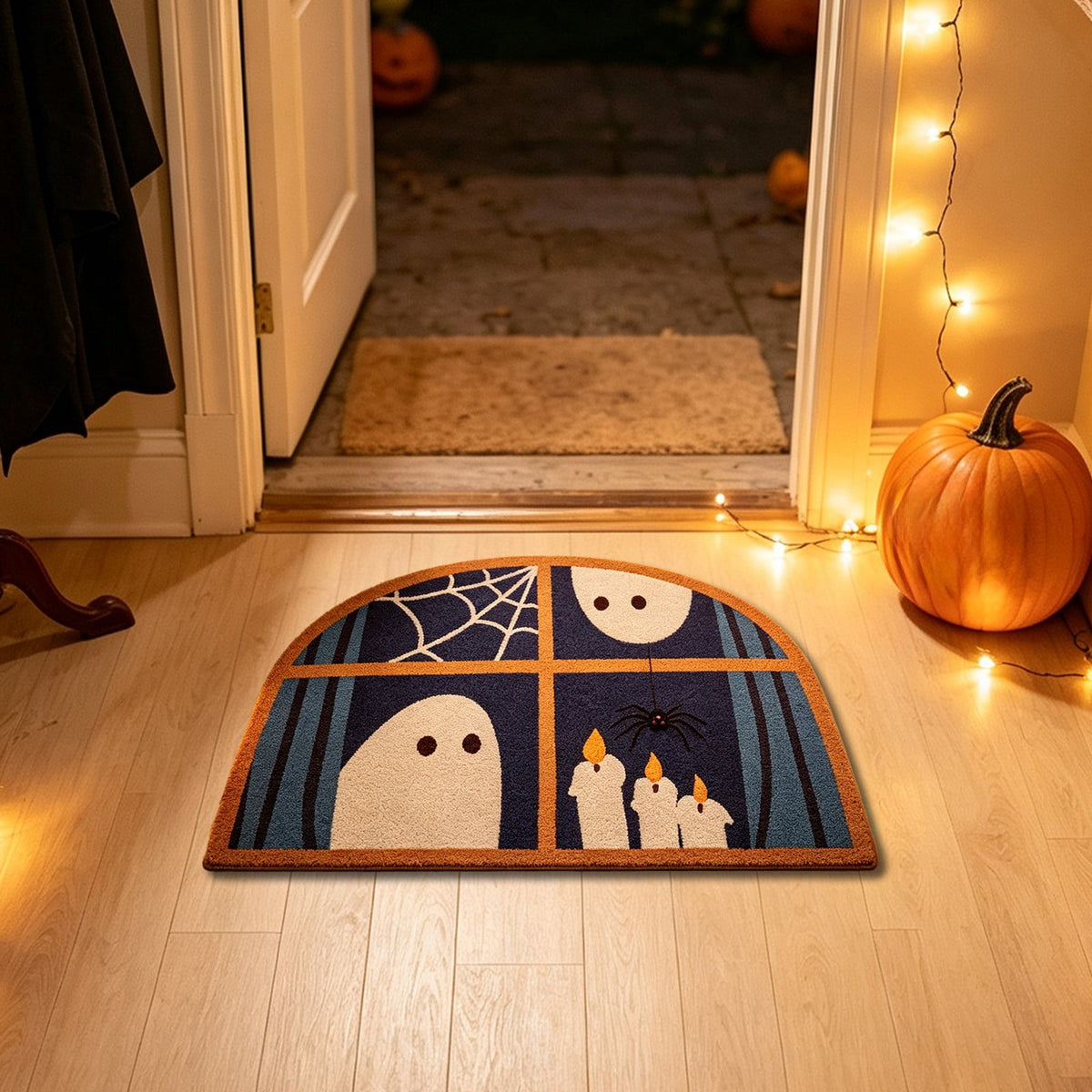 Halloween Doormat Ghost Bath Mat 23.6x15.7in Secure-Grip Absorbent Soft Faux Fur Rug for Bathroom Bedroom Living Room Decor by OVFUIZ