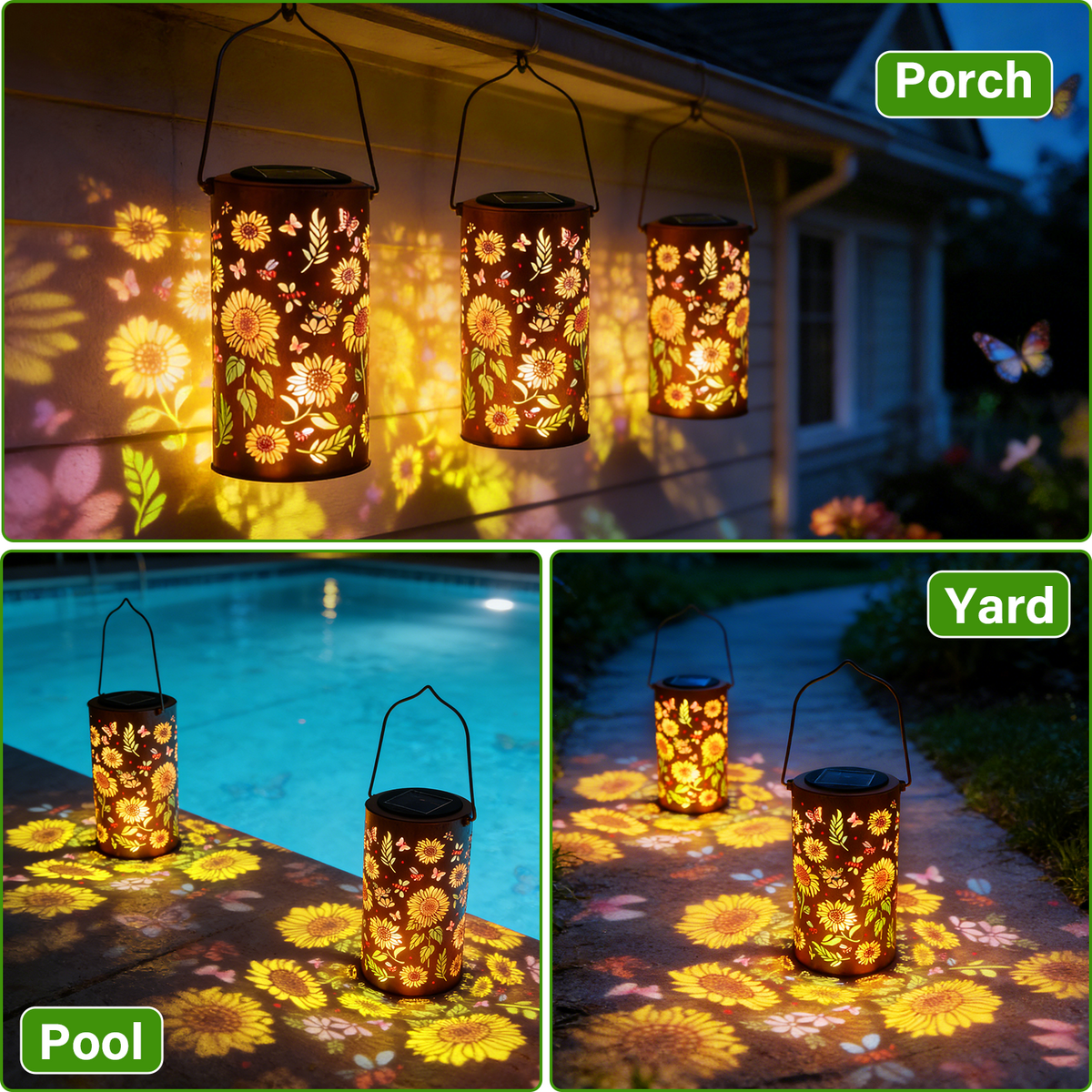 Colorful Solar Lanterns IP65 Outdoor Waterproof, Mother's Day Gifts for Women Mom Grandma - LED Colorful Sunflower Solar Lights Metal Hanging Lantern for Patio Yard Porch