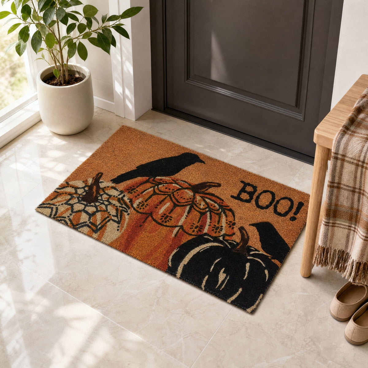 BZPIZ Halloween Cute Pumpkin Door Mat for Front Door, Doormat Outside Entrance, Halloween Decor for Porch and Entryway, Indoor & Outdoor Use Orange