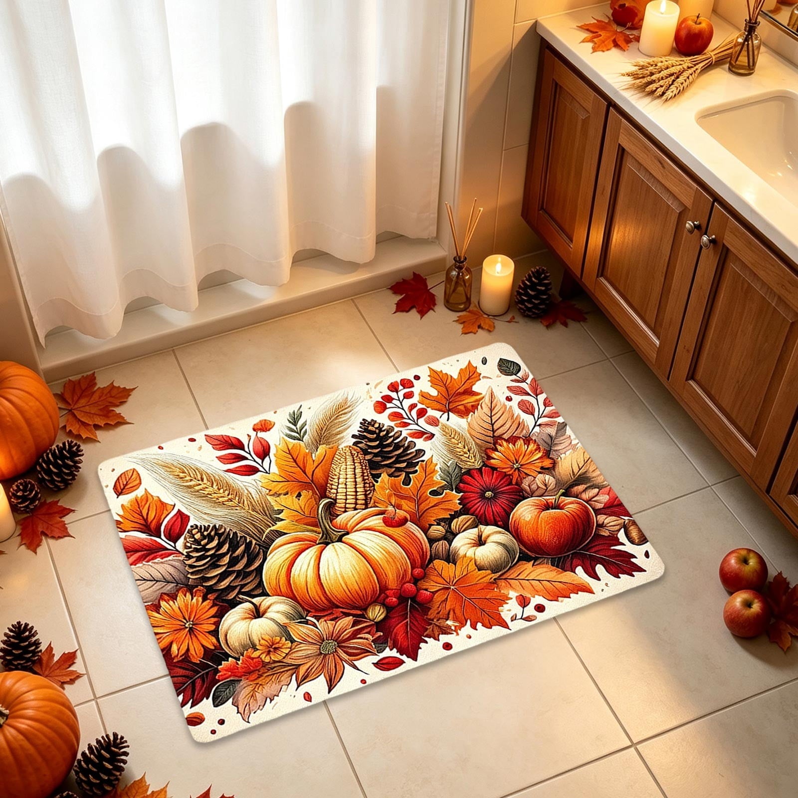 Autumn Door Mat for Entryway, 16x24 Inch, Fall-Themed Floor Doormat for Home Decor, Non-Slip Rug Mat for Living Room, Kitchen, Bedroom, Gifts for Fall Lovers (E)