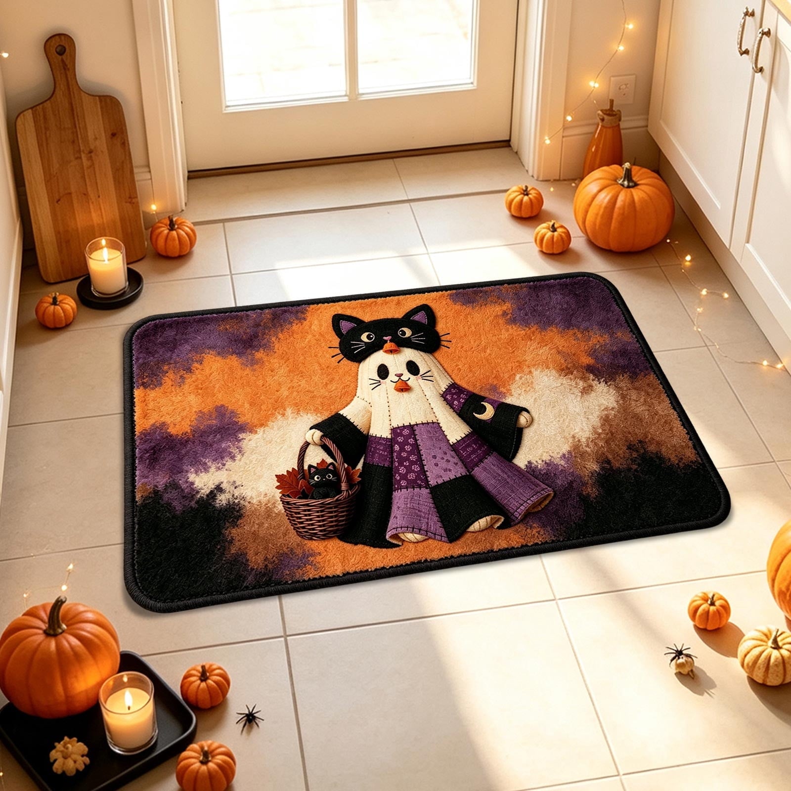 Halloween Doormat Ghost Bath Mat 23.6x15.7in Secure-Grip Absorbent Soft Faux Fur Rug for Bathroom Bedroom Living Room Decor by OVFUIZ