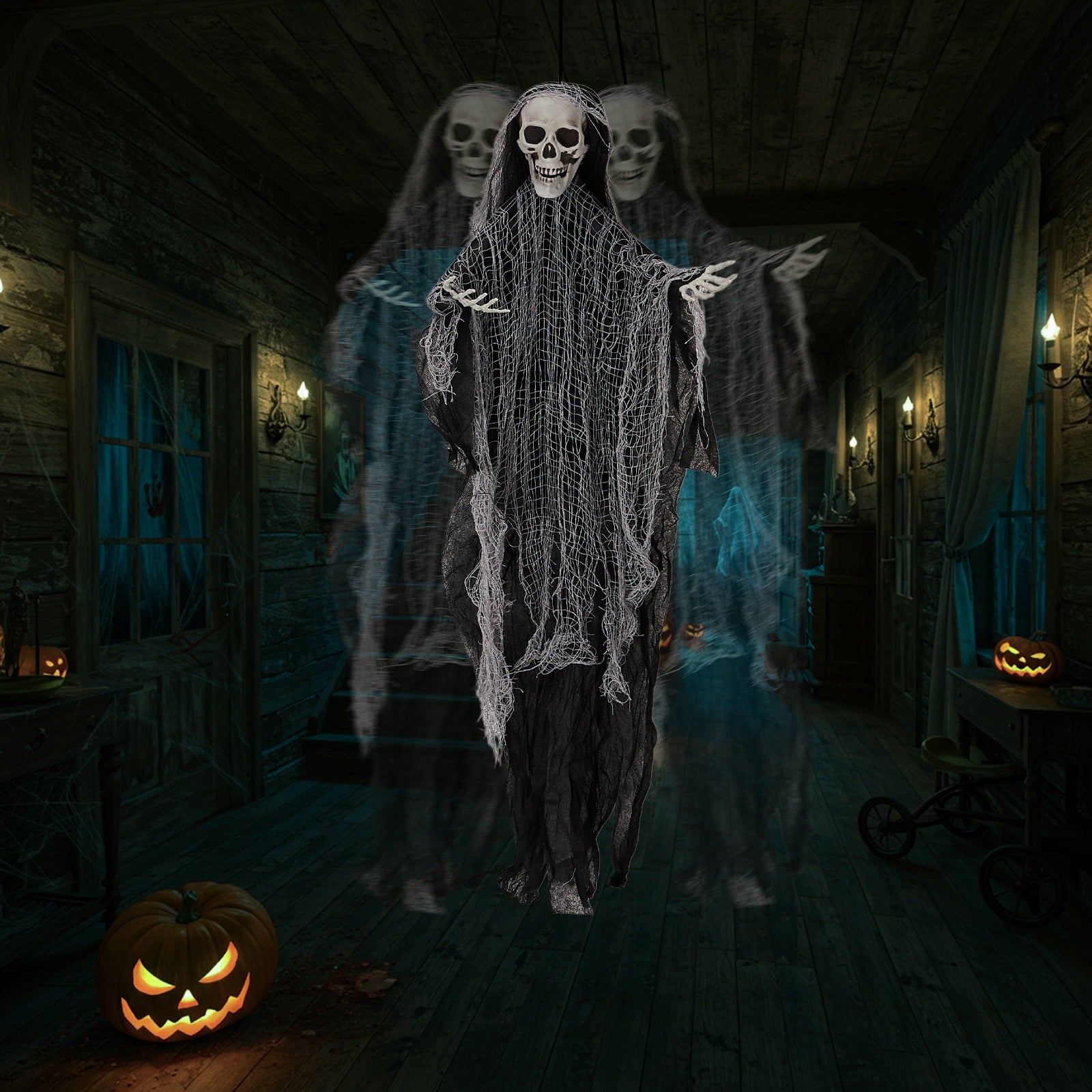 Ktaxon 4ft Hanging Ghost Animated Halloween Decoration 3pcs Creepy Skeleton Set