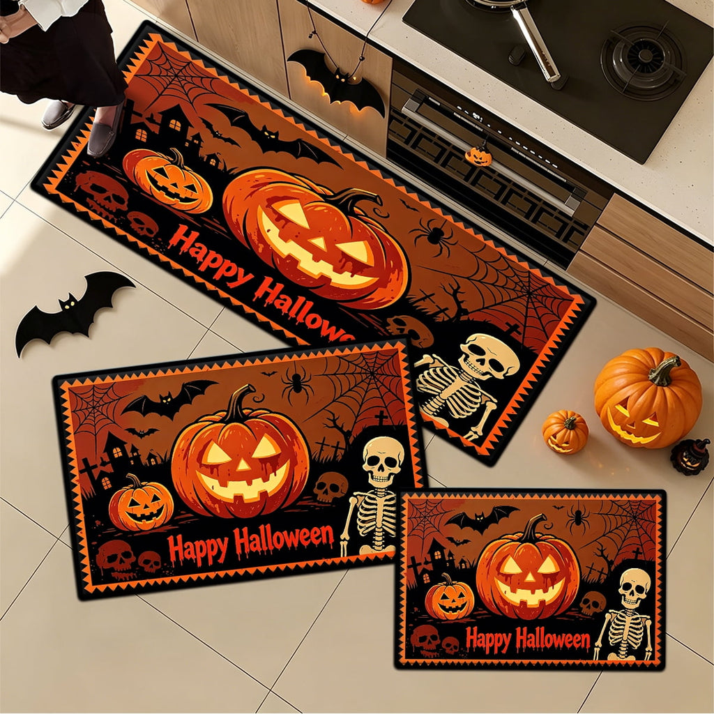 YIMEIS Halloween Pumpkin Lanterns 1Pc Flannel Mat and Kitchen Rugs,Soft Non-slip,Perfect for Home Bathroom