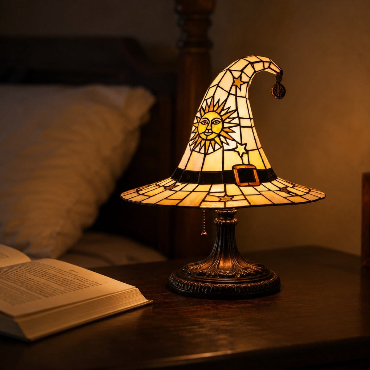 Clearance Halloween Table Lamp Decorations, Witch Hat Lamp Gifts - Handcrafted Retro Resin Witch Lamp, USB Powered Gothic Wizard Hats Night Light, Home Decor Accent Lamps for Bedroom