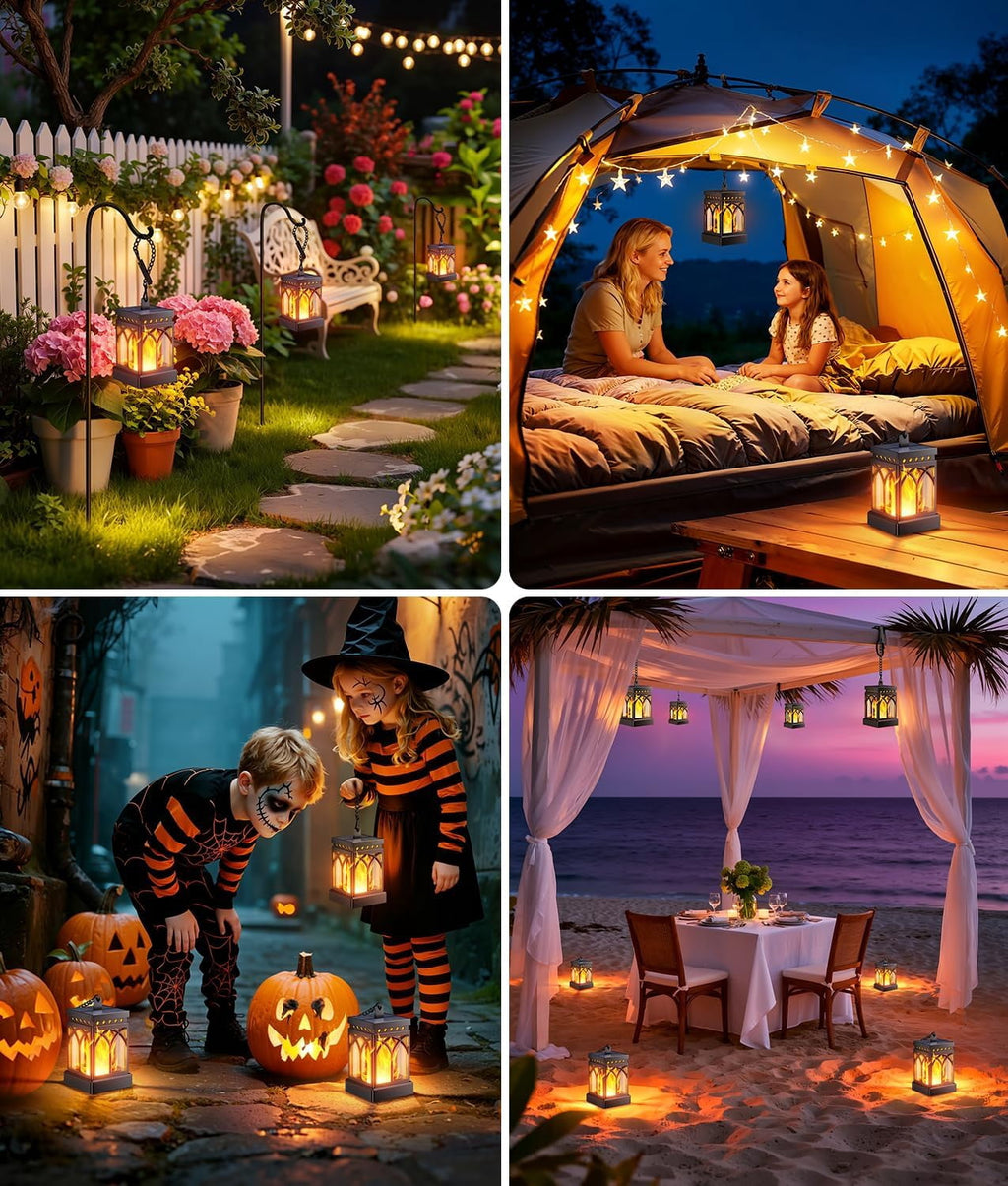 Diigabo 2-Pack Solar Lanterns Outdoor Flickering Flame Waterproof Hanging Lanterns Solar Powered LED for Patio Deck Yard
