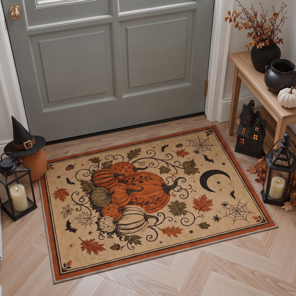 GENIMO 5'x7' Halloween Area Rug for Living Room, Washable Non Slip Soft Farmhouse Pumpkin Indoor Rug for Bedroom Dining Room Home Office, Vintage Sepia