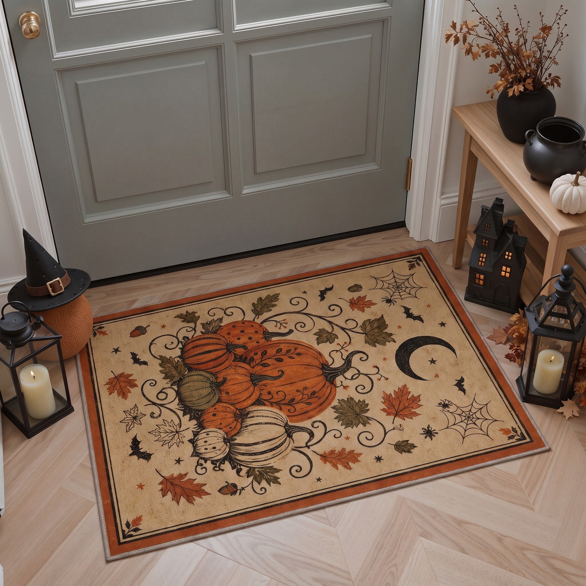 GENIMO 5'x7' Halloween Area Rug for Living Room, Washable Non Slip Soft Farmhouse Pumpkin Indoor Rug for Bedroom Dining Room Home Office, Vintage Sepia