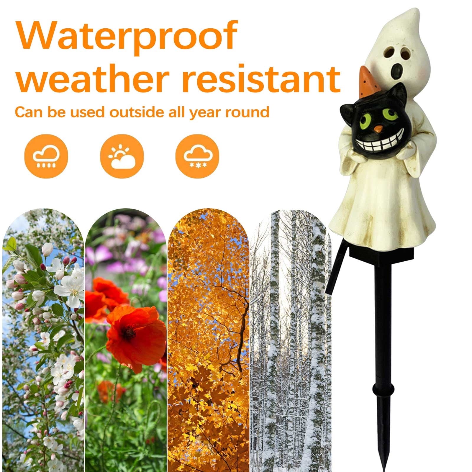 Btomtd Solar Lantern Light Outdoor Halloween Decor Resin Craft Pumpkin Ground Insertion Lamp for Garden Ghost Festival Solar LED Garden Light, C