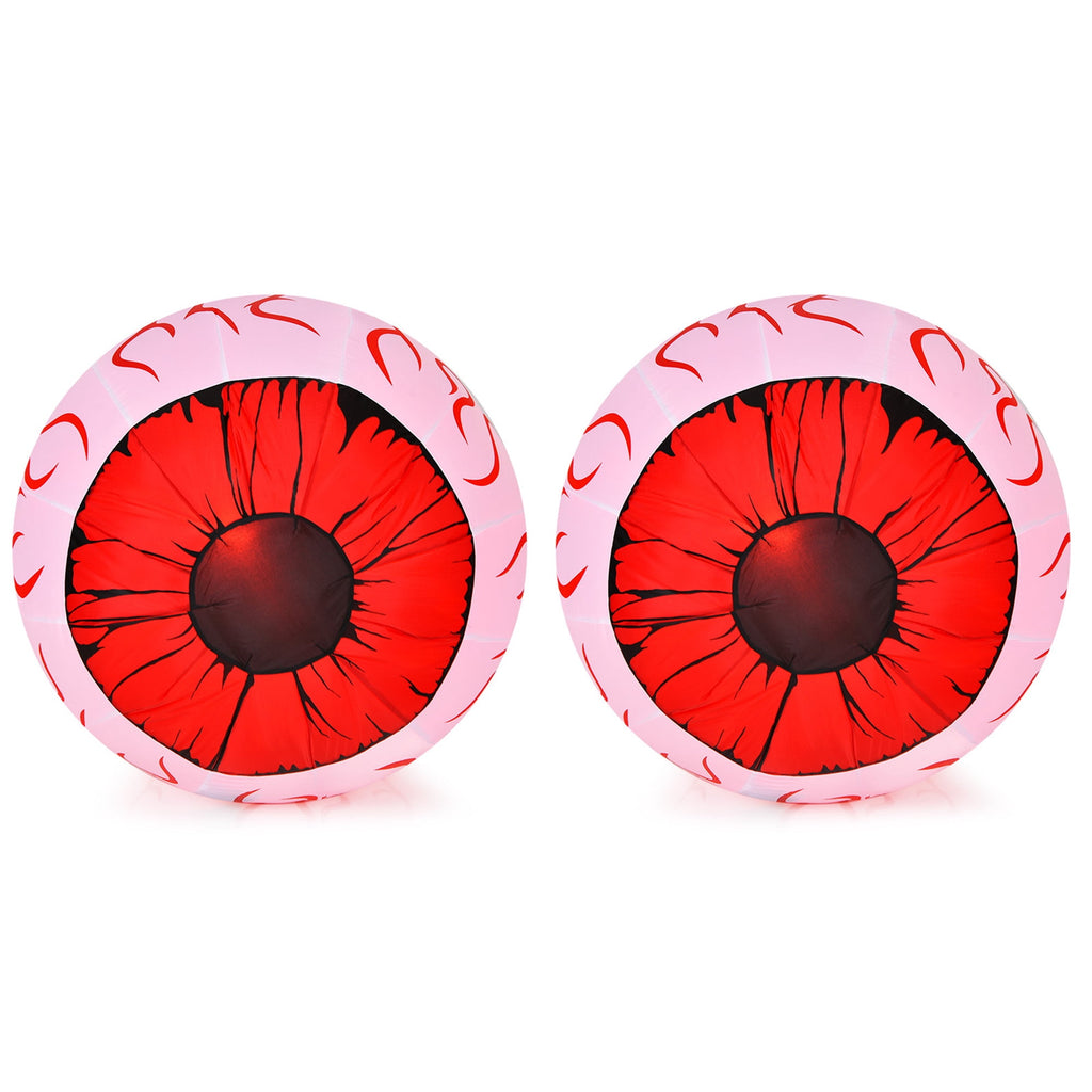 Gymax 2-Pack Inflatable Halloween Eyeballs 3ft Yard Decoration w/ Built-in LED Lights