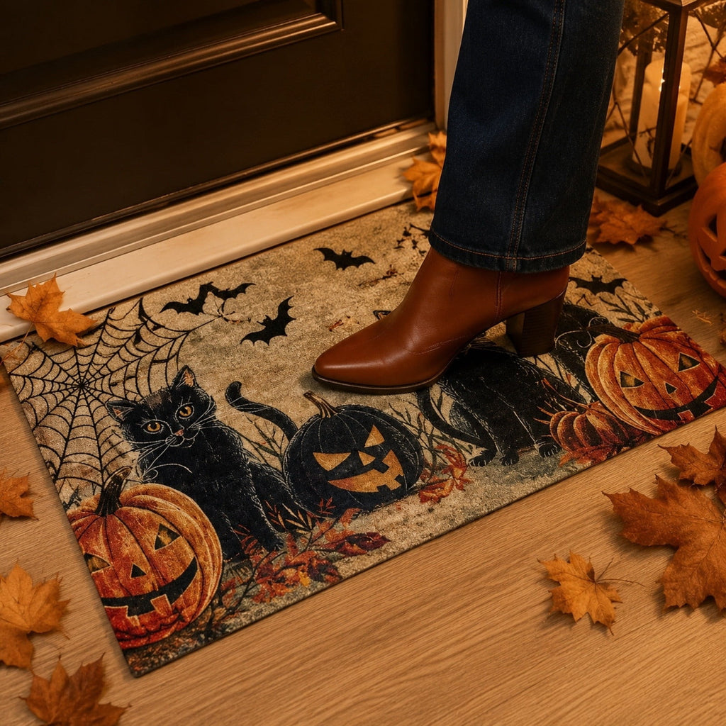 OutmaxHome Halloween Theme Cute Ghost Print Doormat, 15.8x23.6 Inch Non-Slip Absorbent Mat, Easy to Clean, for Front Door, Porch, Farmhouse